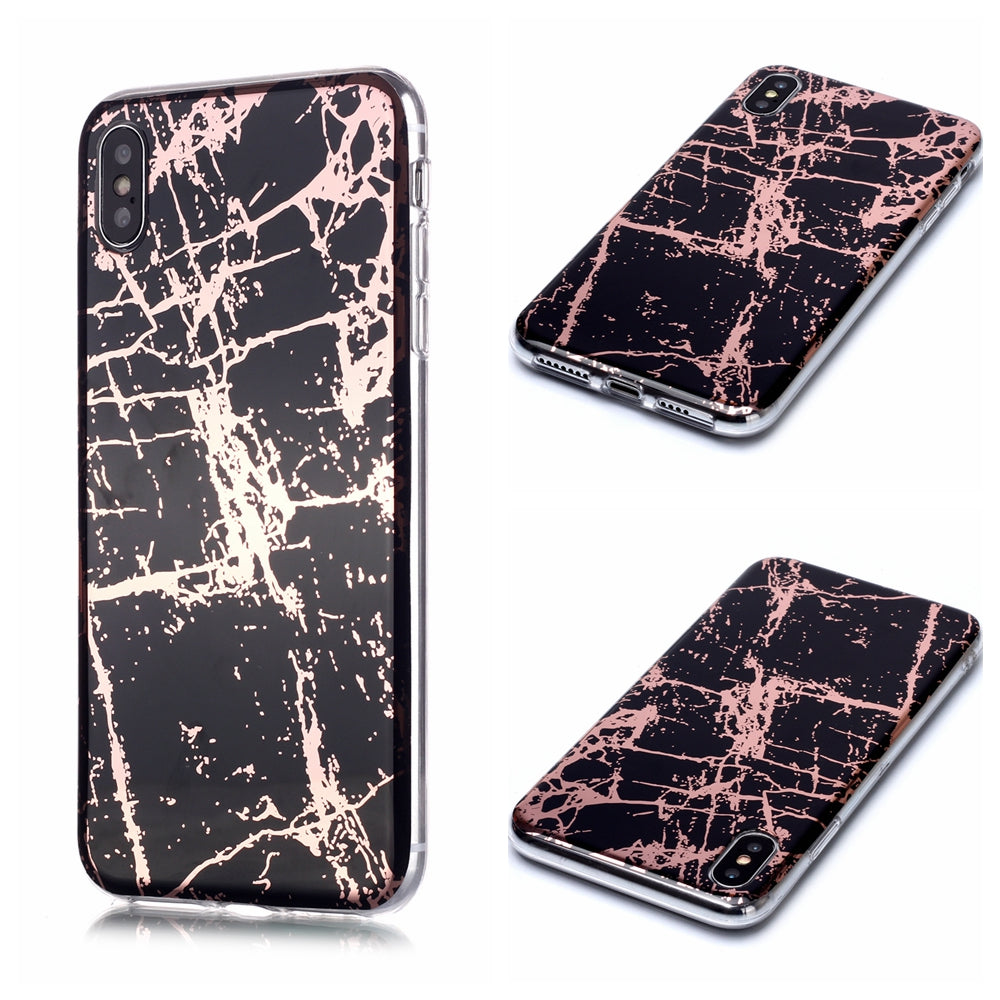 Marble Pattern Rose Gold Electroplating IMD TPU Back Case for iPhone XS/X 5.8 inch