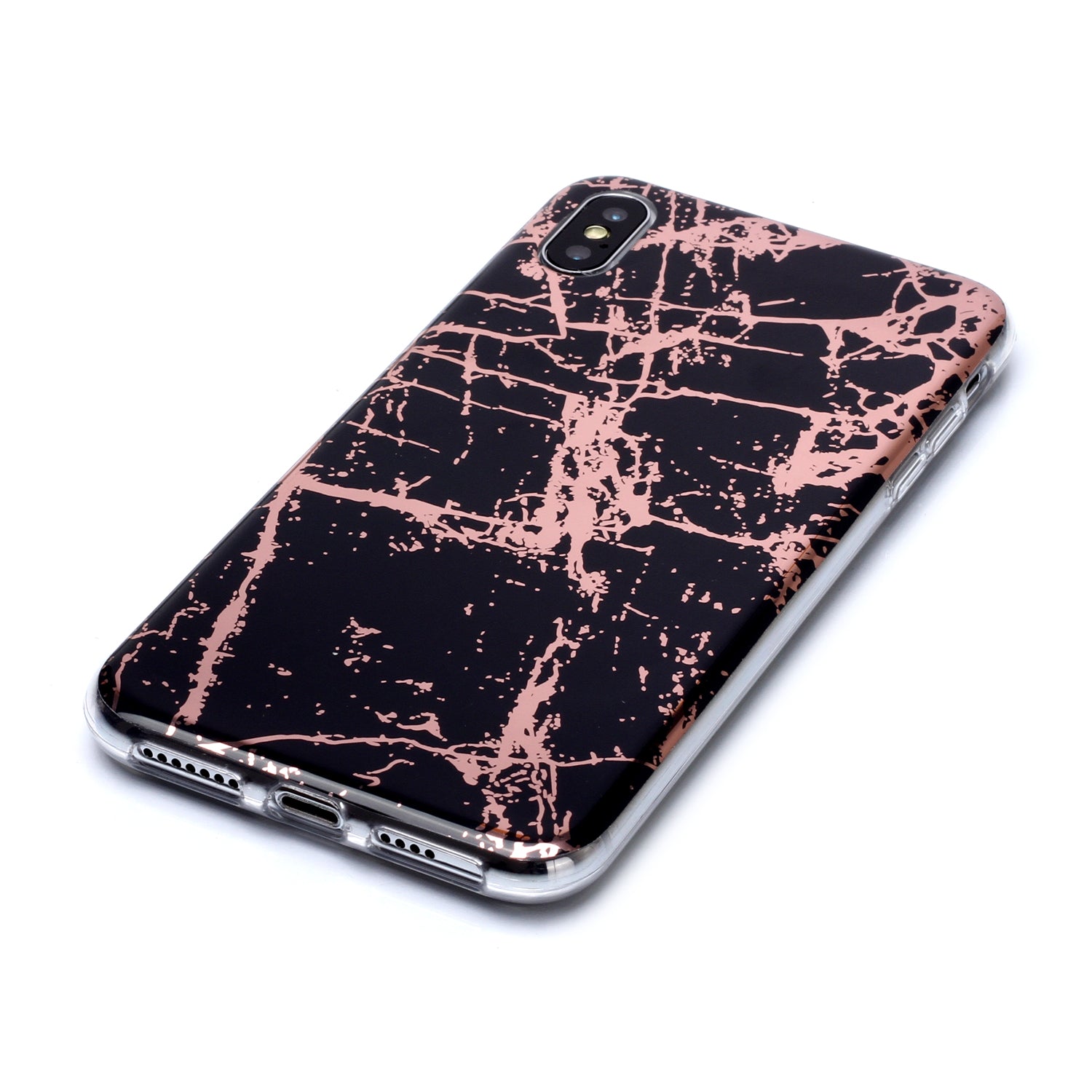 Marble Pattern Rose Gold Electroplating IMD TPU Back Case for iPhone XS/X 5.8 inch