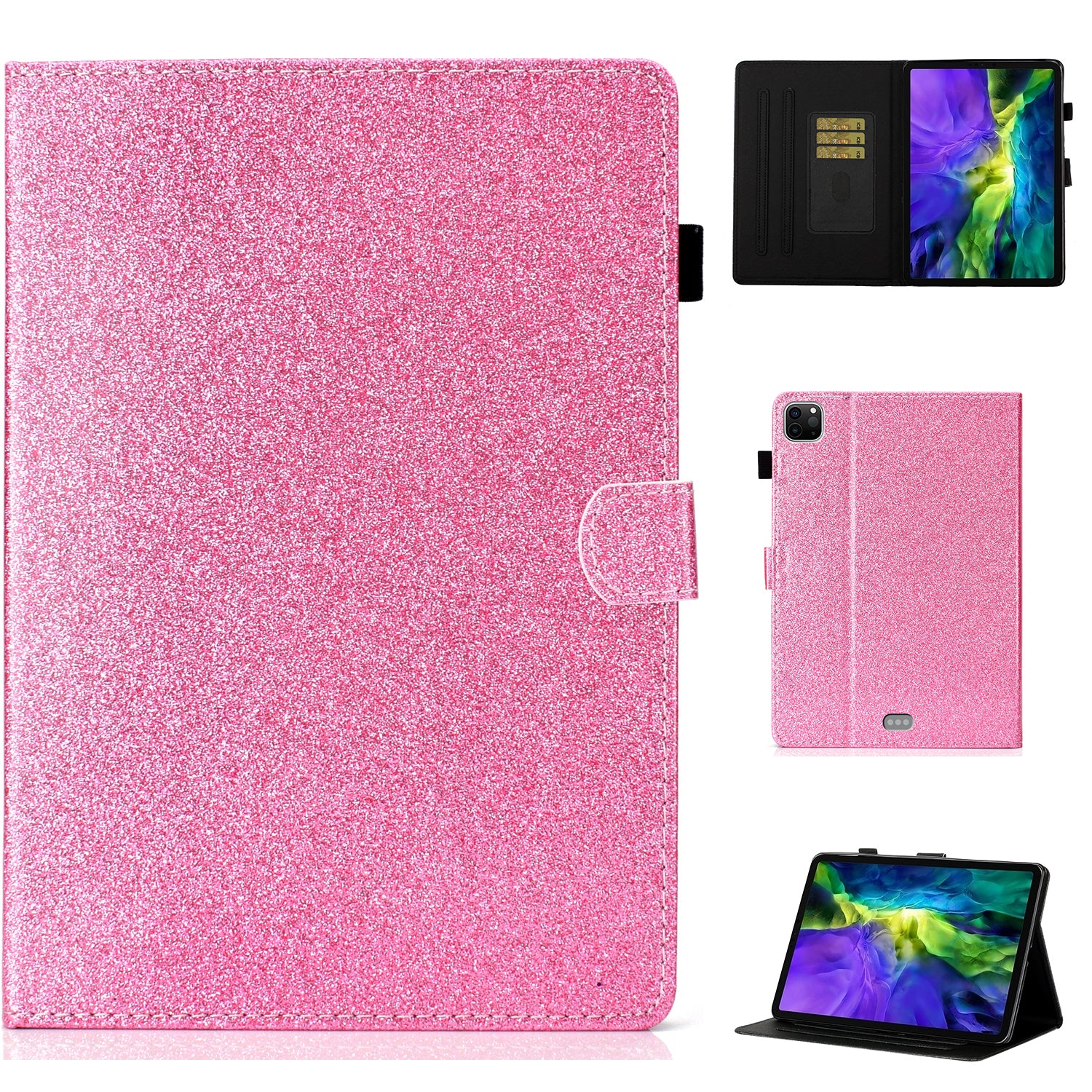 Glittery Powder Card Slots Stand PU Leather TPU Shell for iPad Air (2020) / Air (2022) / Pro 11-inch (2021) (2020) (2018) (2022)