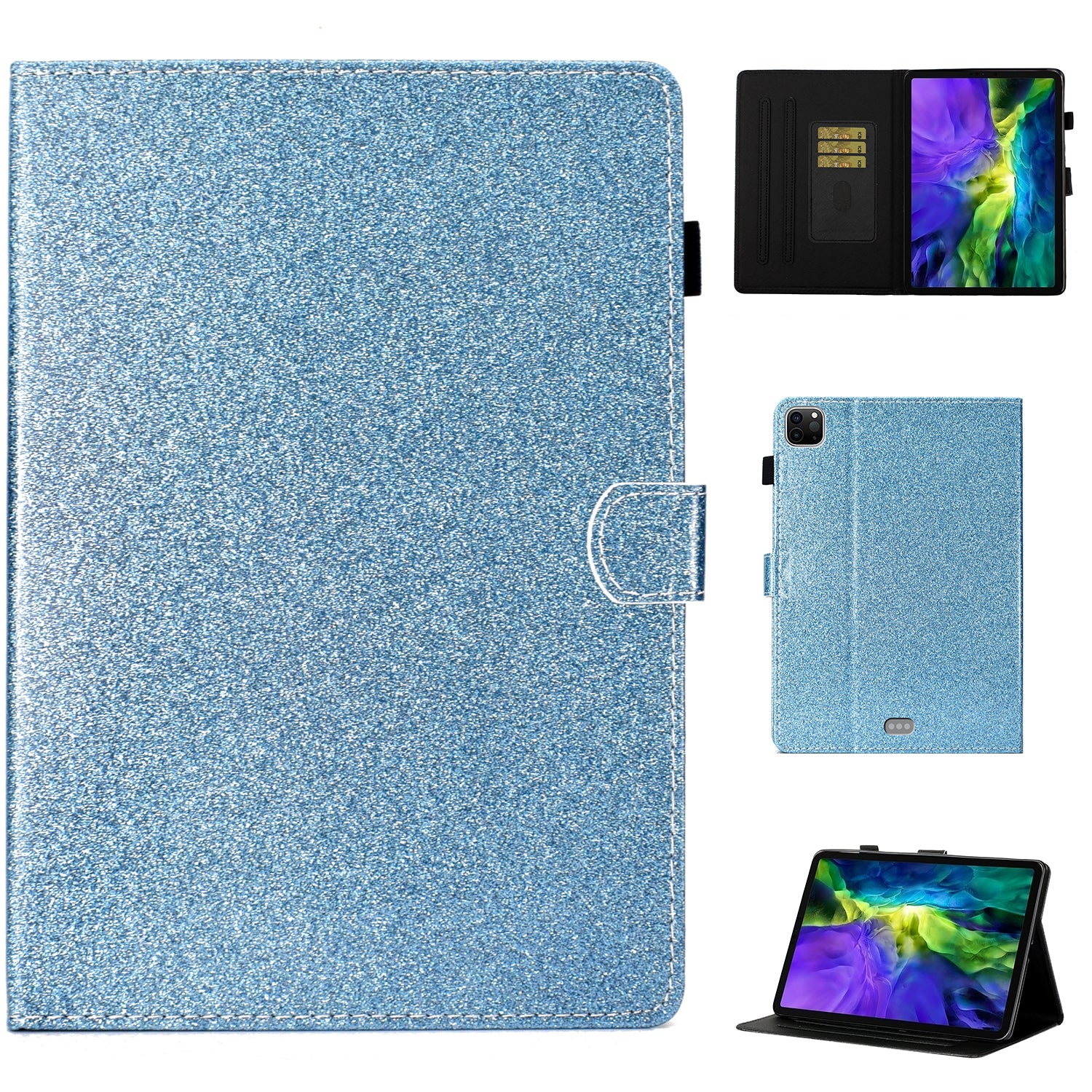 Glittery Powder Card Slots Stand PU Leather TPU Shell for iPad Air (2020) / Air (2022) / Pro 11-inch (2021) (2020) (2018) (2022)
