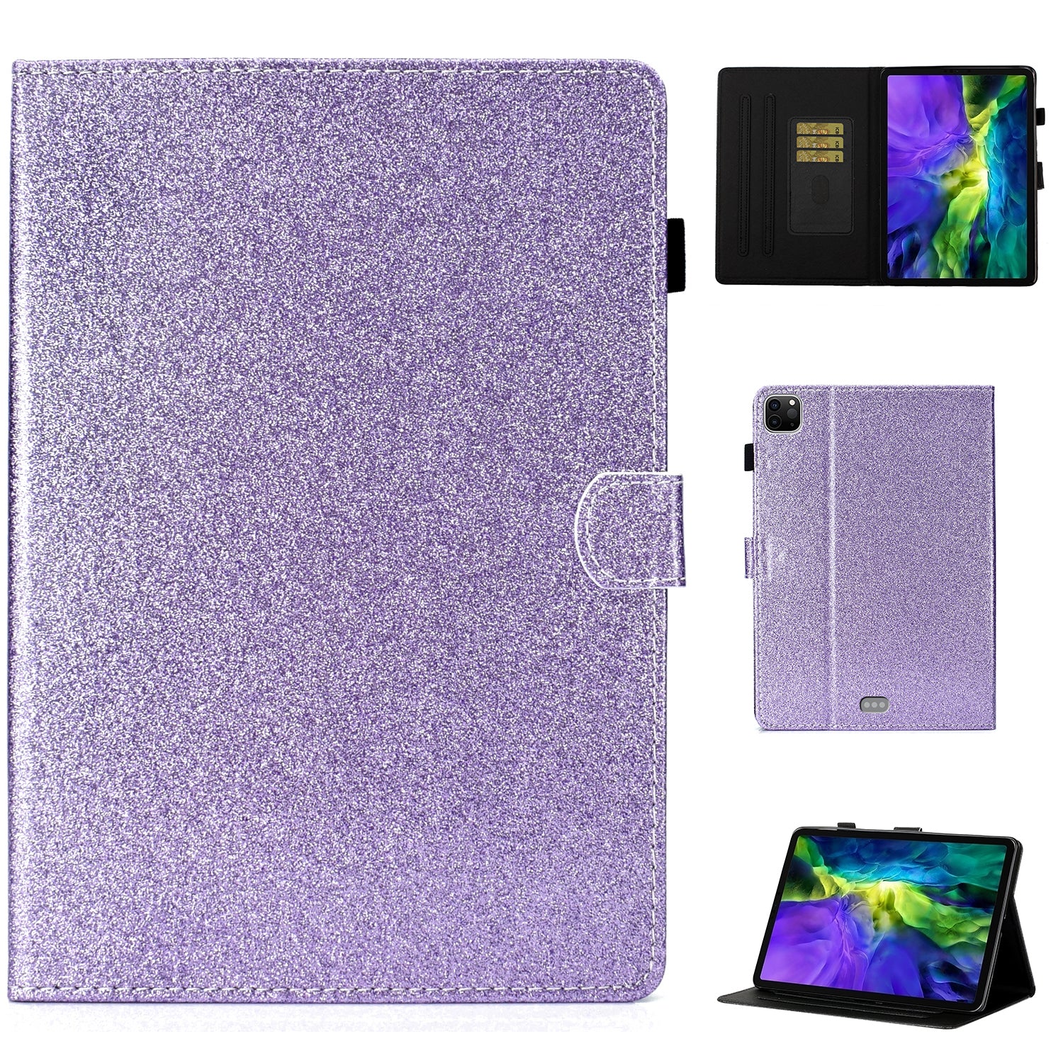 Glittery Powder Card Slots Stand PU Leather TPU Shell for iPad Air (2020) / Air (2022) / Pro 11-inch (2021) (2020) (2018) (2022)