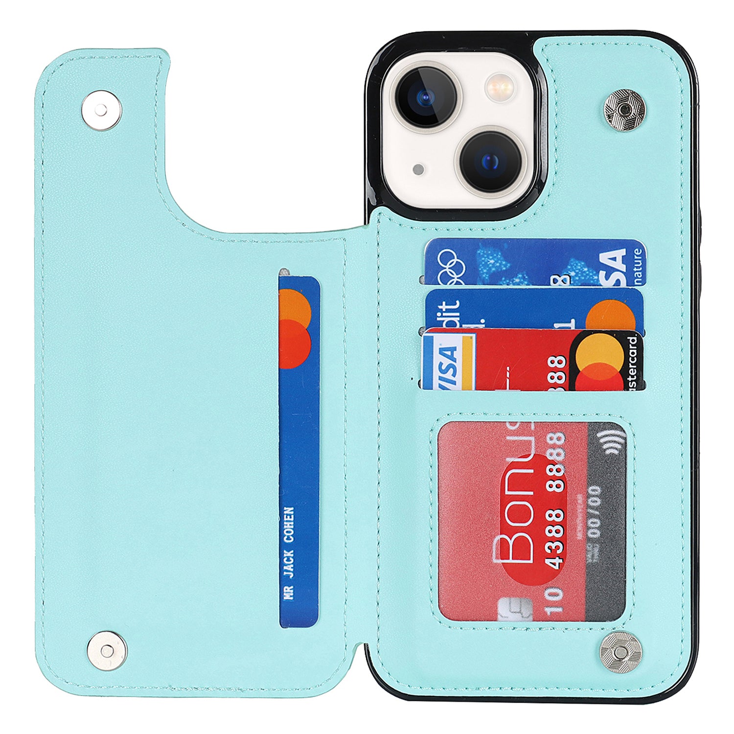 For iPhone 14 Plus Anti-Scratch Kickstand PU Leather TPU Phone Case Card Holder Phone Cover Shell