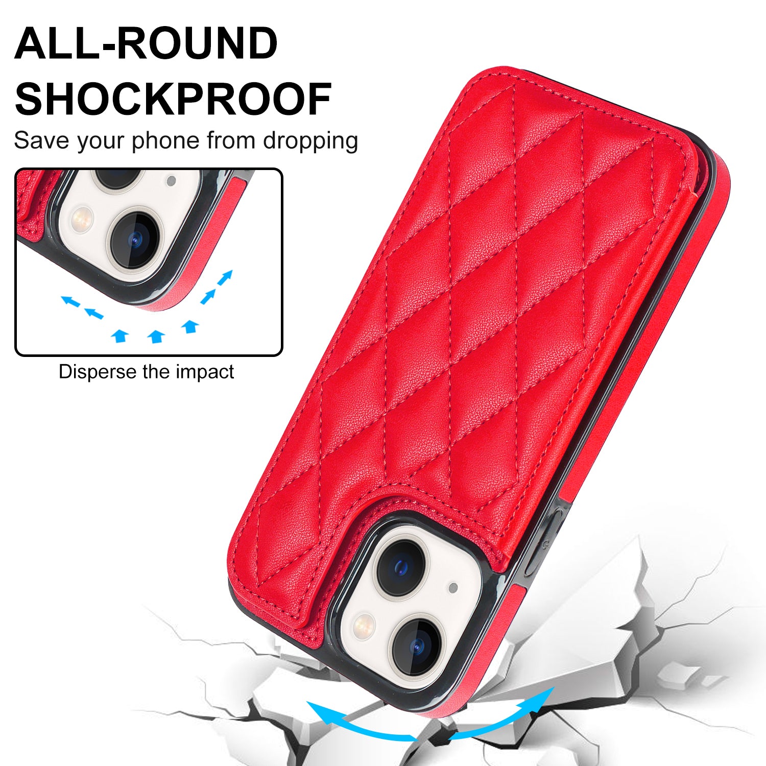 Anti-Dust Phone Cover for iPhone 14 Magnetic Button Kickstand Card Slot PU Leather TPU Phone Case