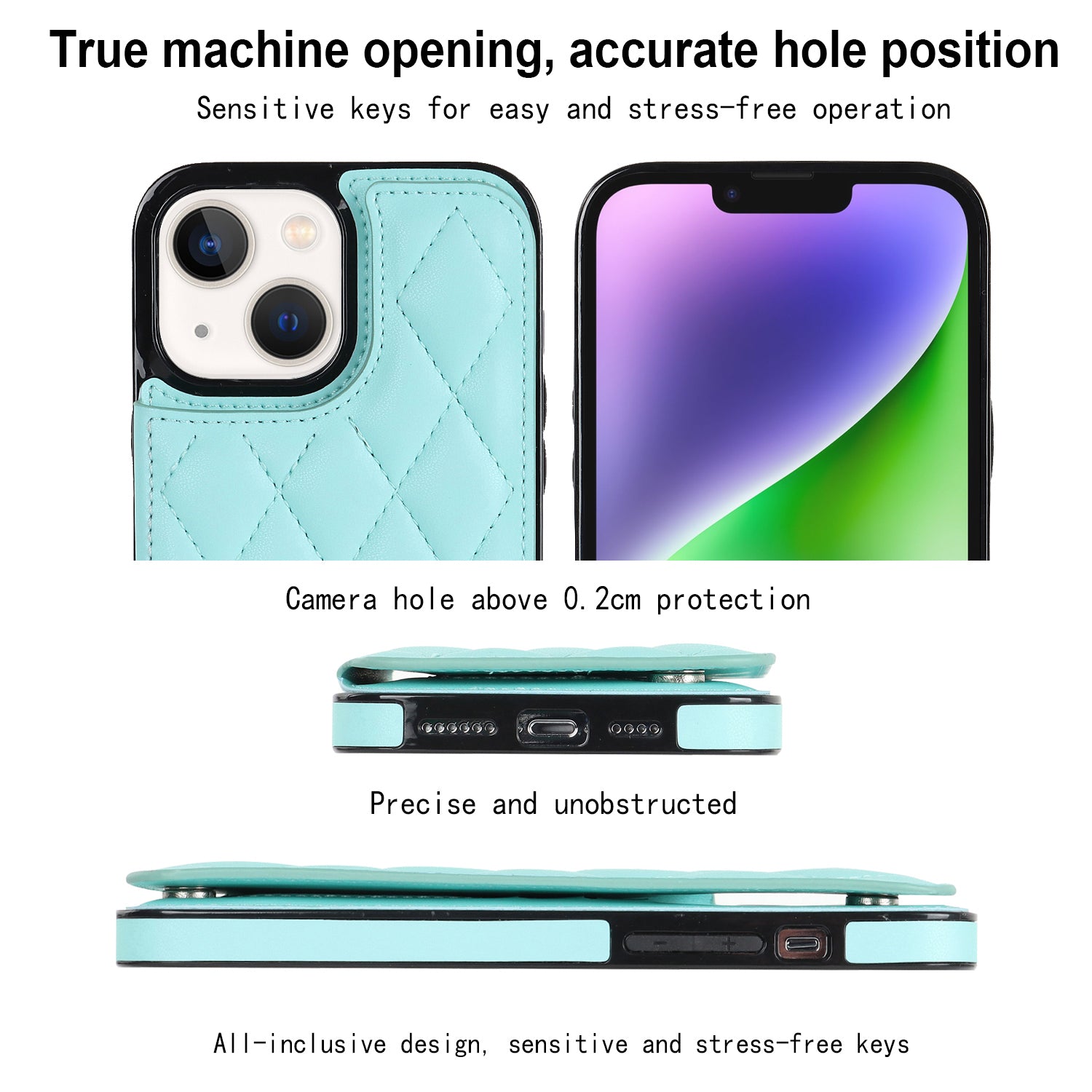 Anti-Dust Phone Cover for iPhone 14 Magnetic Button Kickstand Card Slot PU Leather TPU Phone Case