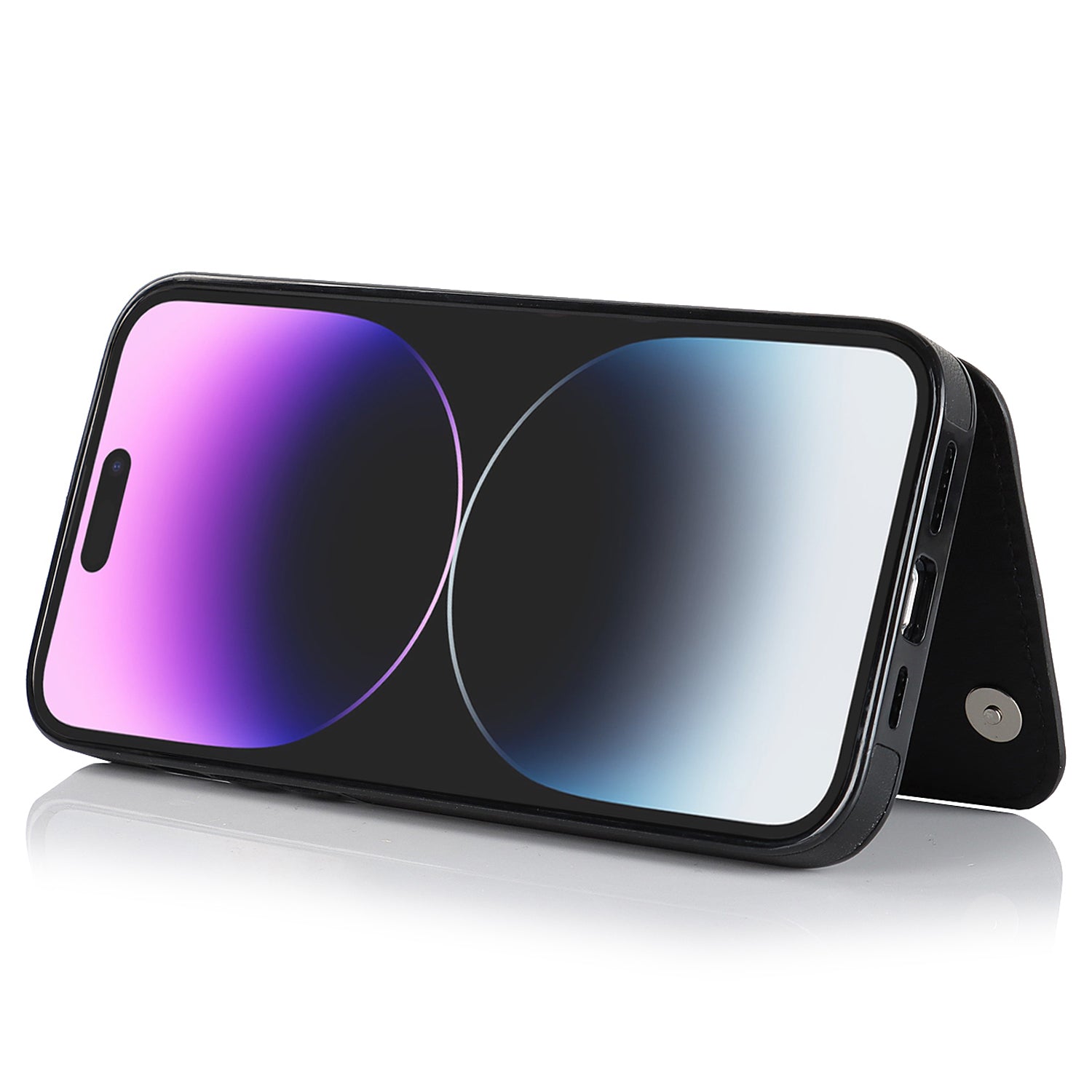 RFID Blocking Phone Case for iPhone 14 Pro Magnetic Button Kickstand Card Holder Phone Cover