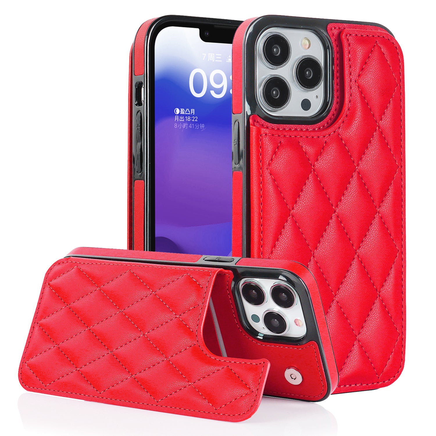 For iPhone 13 Pro Smartphone Case Kickstand PU Leather TPU Card Holder Phone Cover