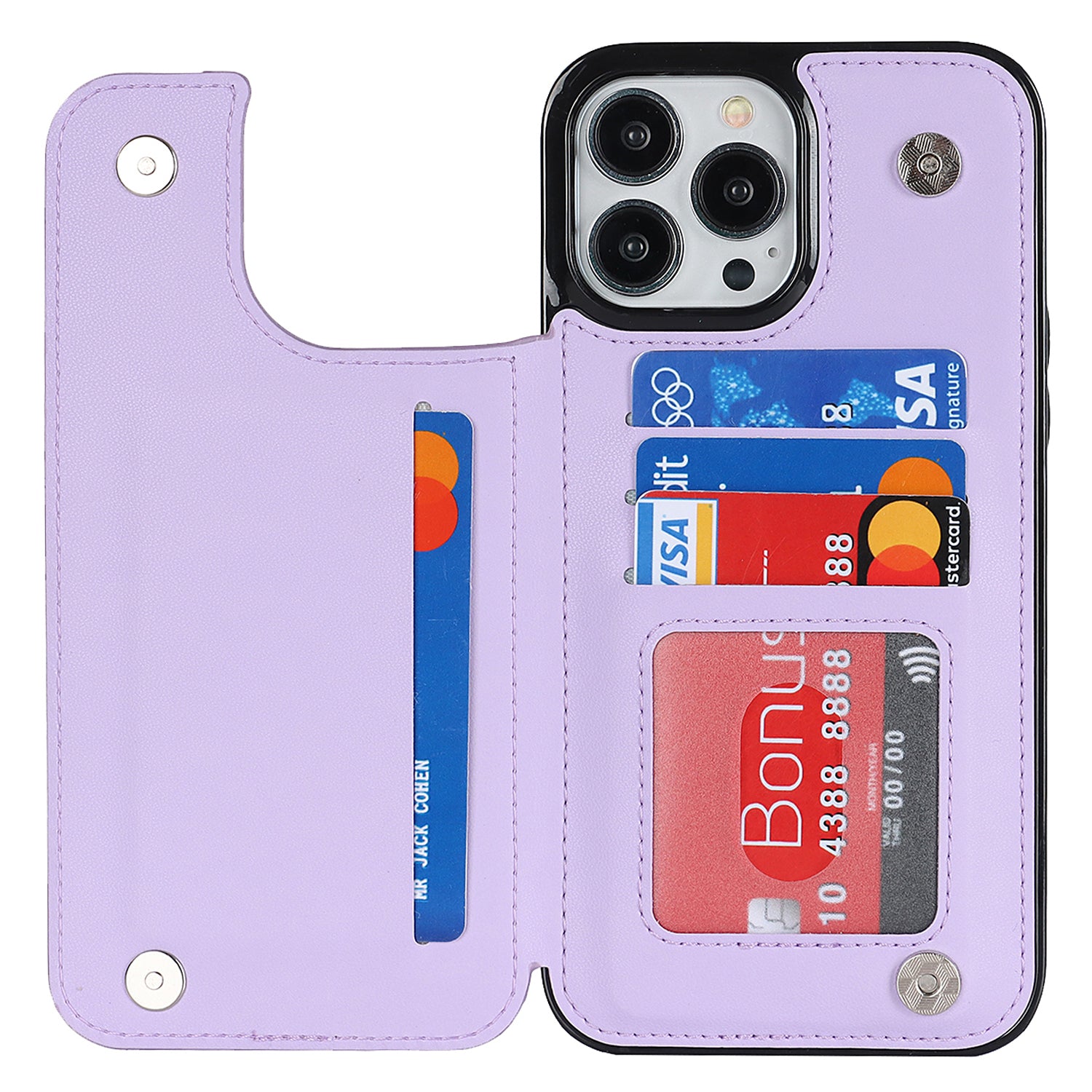 For iPhone 13 Pro Smartphone Case Kickstand PU Leather TPU Card Holder Phone Cover