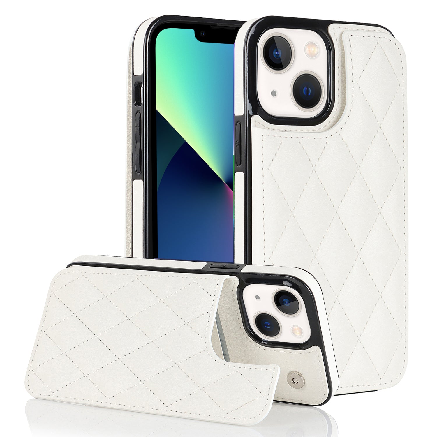 For iPhone 13 mini Dustproof Phone Case Magnetic Button PU Leather TPU Card Holder Phone Cover with Kickstand