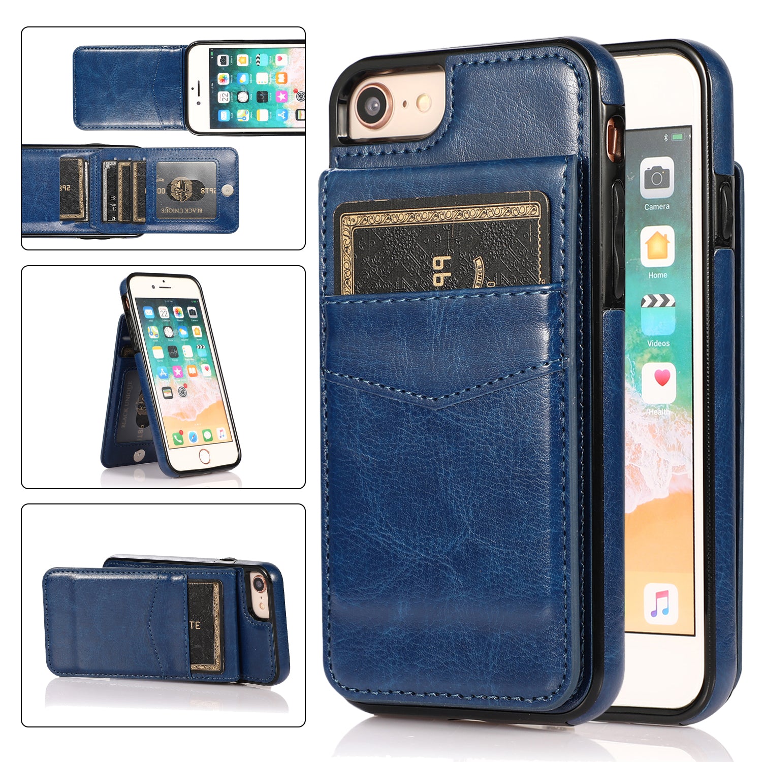 For iPhone 7 8 SE (2020) Card Holder Phone Case Kickstand PU Leather + TPU Cover