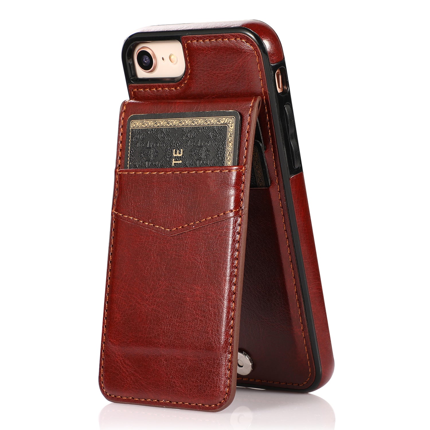 For iPhone 7 8 SE (2020) Card Holder Phone Case Kickstand PU Leather + TPU Cover