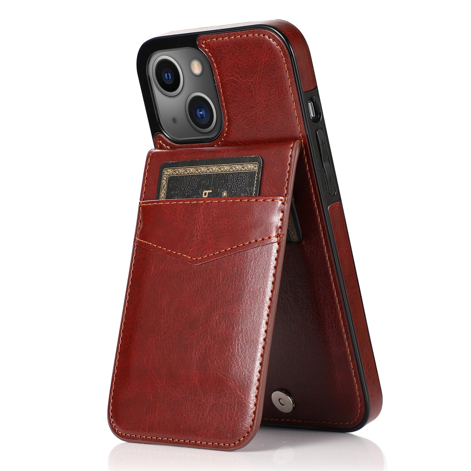 Phone Kickstand Case for iPhone 14 Plus Card Holder PU Leather + TPU Phone Cover