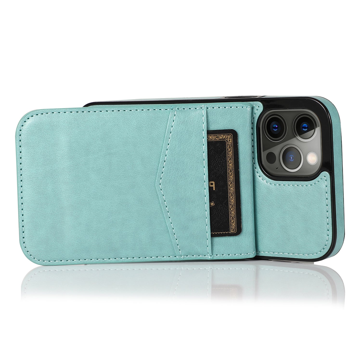 For iPhone 13 Pro Max Card Slots Phone Kickstand Case PU Leather Coated TPU Back Cover