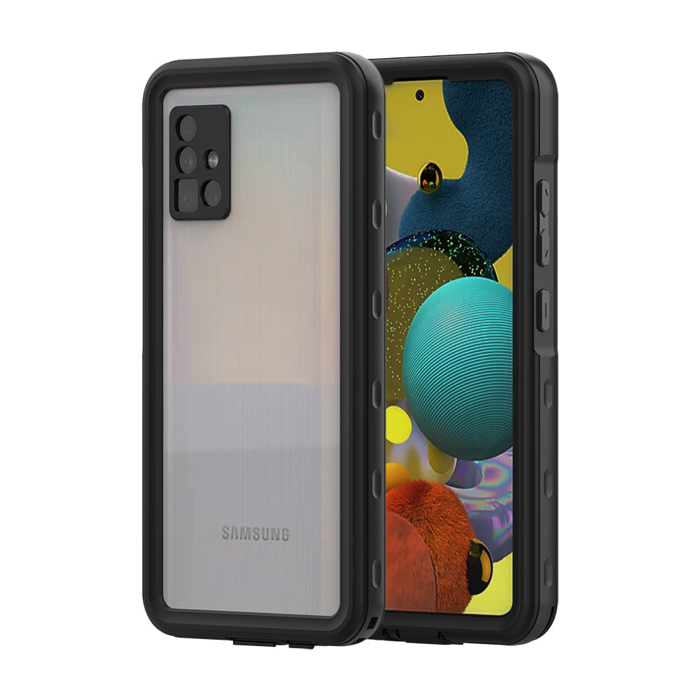 SHELLBOX IP68 Simple Design Waterproof Case Transparent Back Shell with Hand Hold Strap for Samsung Galaxy A51 5G SM-A516
