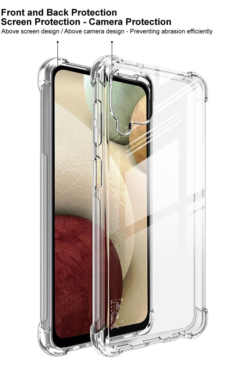 IMAK Full Coverage TPU pouzdro s tlumením nárazů s ochrannou fólií na displej pro Samsung Galaxy A12 – průhledné