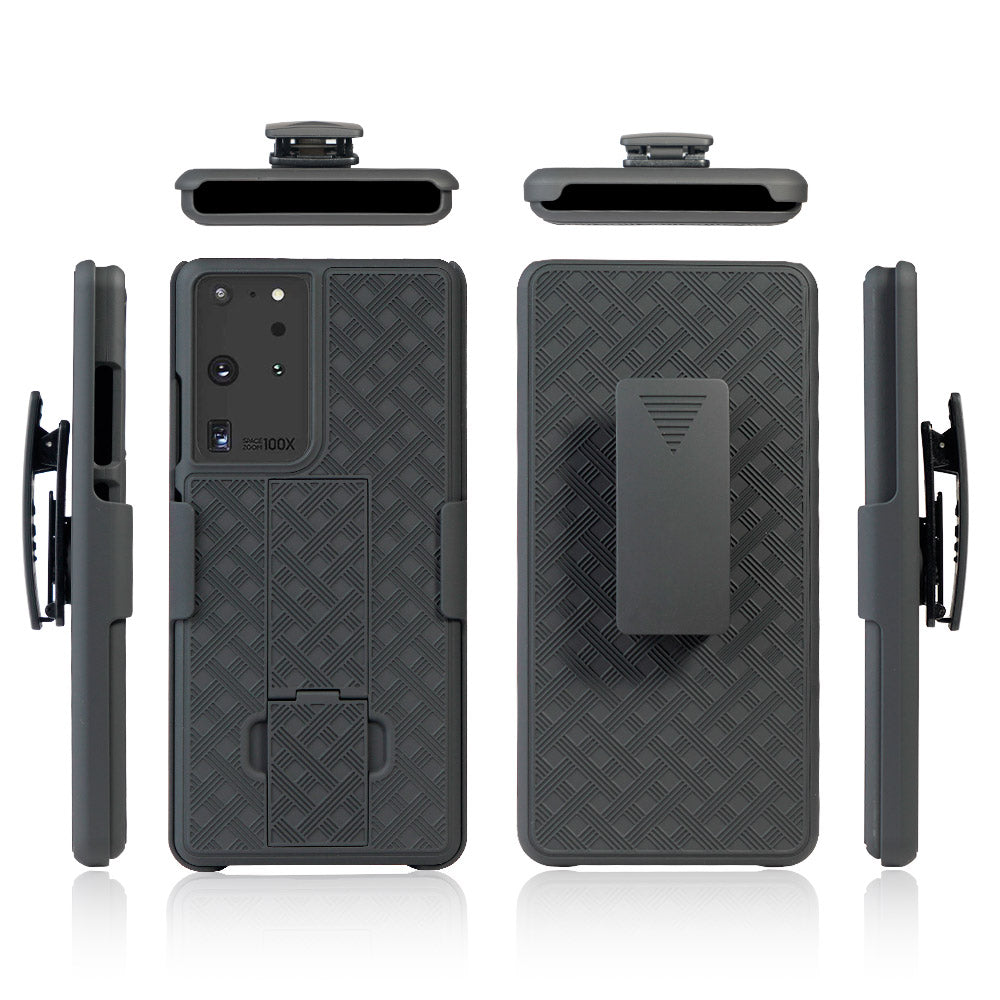 Woven Texture Built-in Kickstand PC Hard Case for Samsung Galaxy S21 Ultra 5G