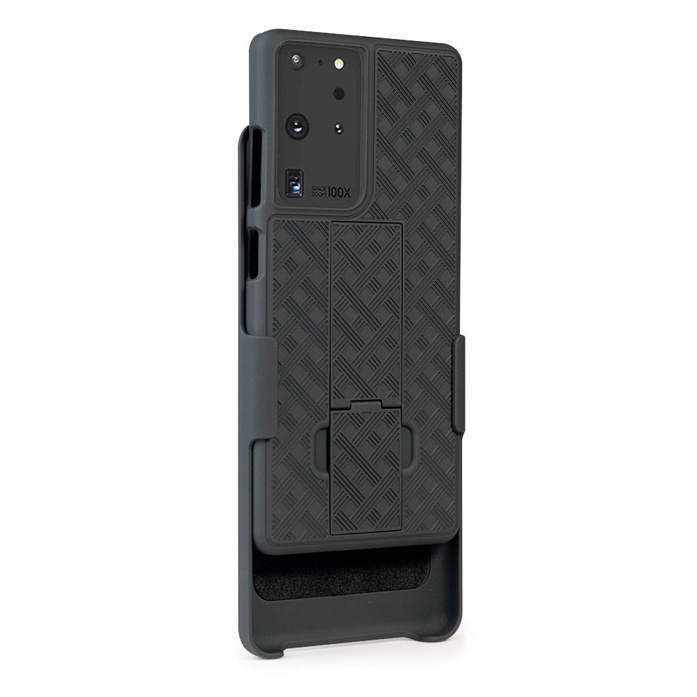 Woven Texture Built-in Kickstand PC Hard Case for Samsung Galaxy S21 Ultra 5G