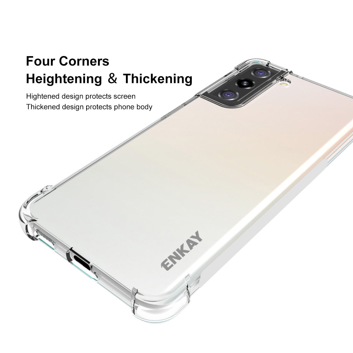 ENKAY Shockproof Transparent TPU Case with [Full Glue] 0.2mm 9H 2.5D Full Covering Tempered Glass Protector for Samsung Galaxy S21 5G