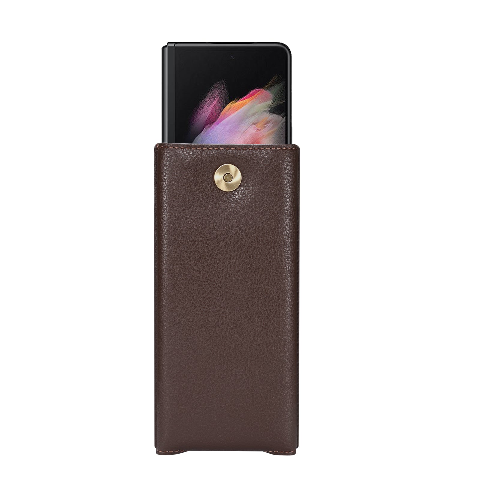 For Samsung Galaxy Z Fold3 5G/Fold2 5G/Fold4 5G/Huawei Mate X2/Xs Phone Belt Loop Waist Bag Microfiber Leather Rotary Belt Clip Phone Case Pouch - Brown
