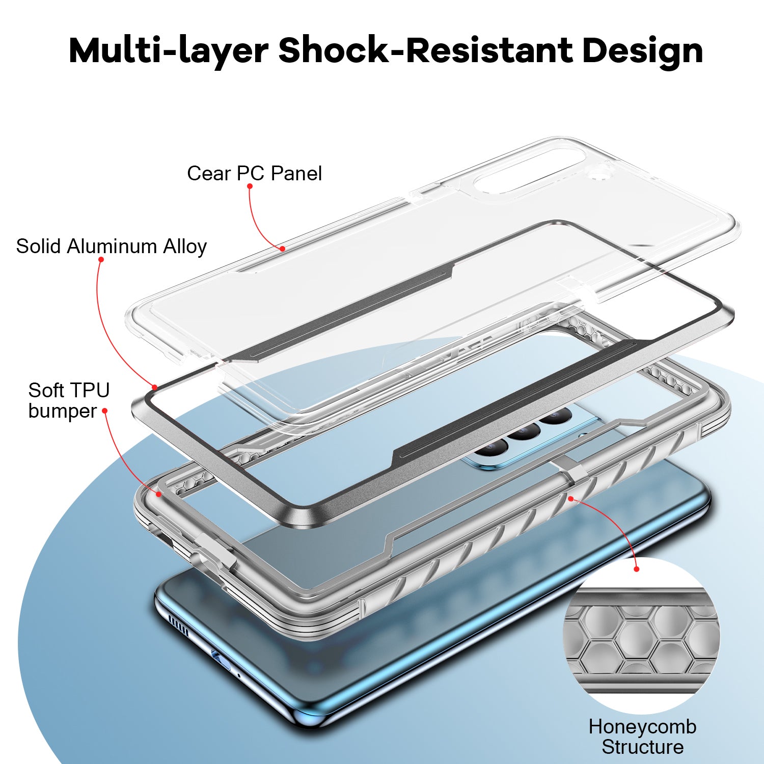 For Samsung Galaxy S23 PC TPU Aluminium Alloy Mobile Phone Back Cover Scratch-resistant Multi-layer Protection Phone Case