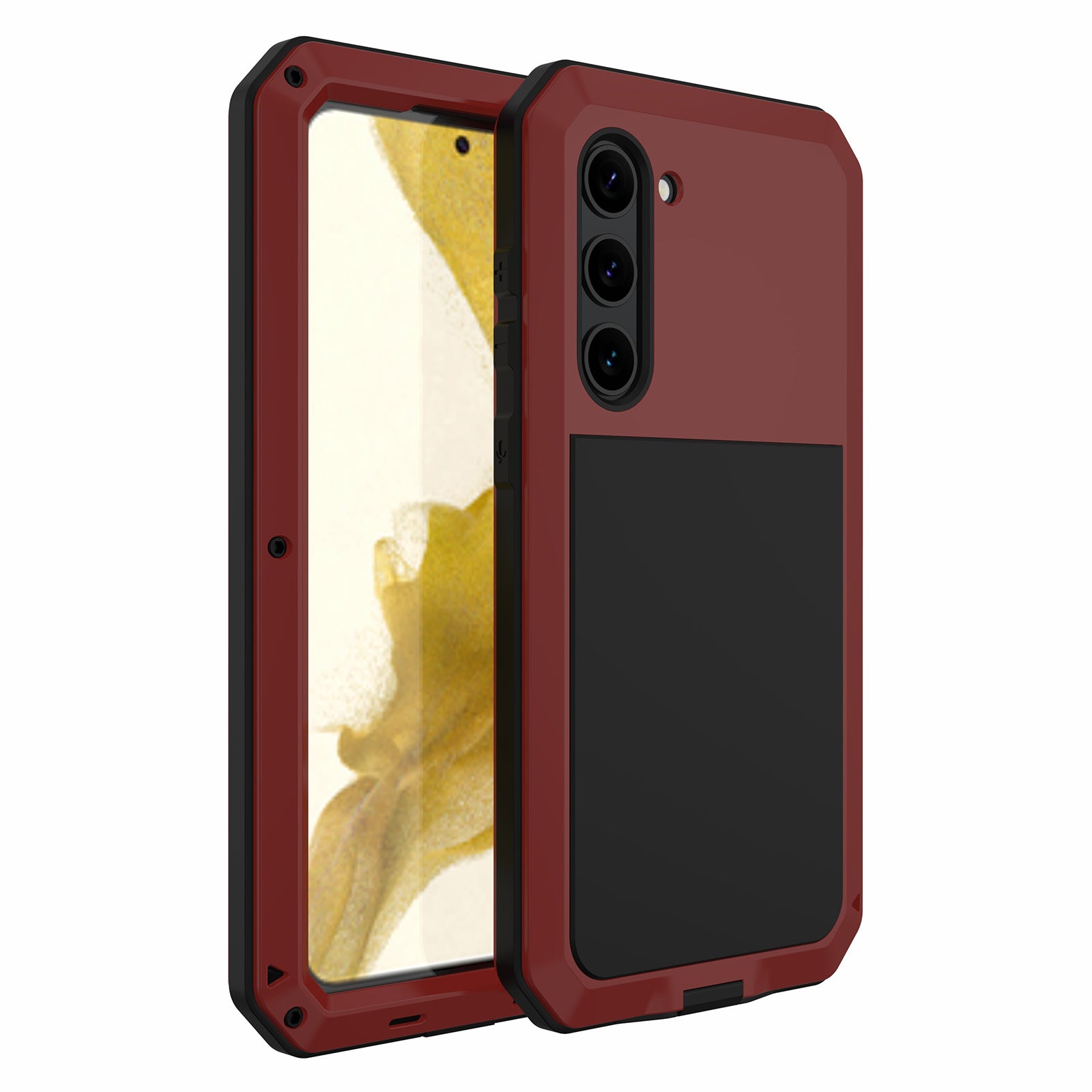 For Samsung Galaxy S23 Silicone Metal Mobile Phone Case Anti-scratch Protective Phone Back Cover with Tempered Glass Film