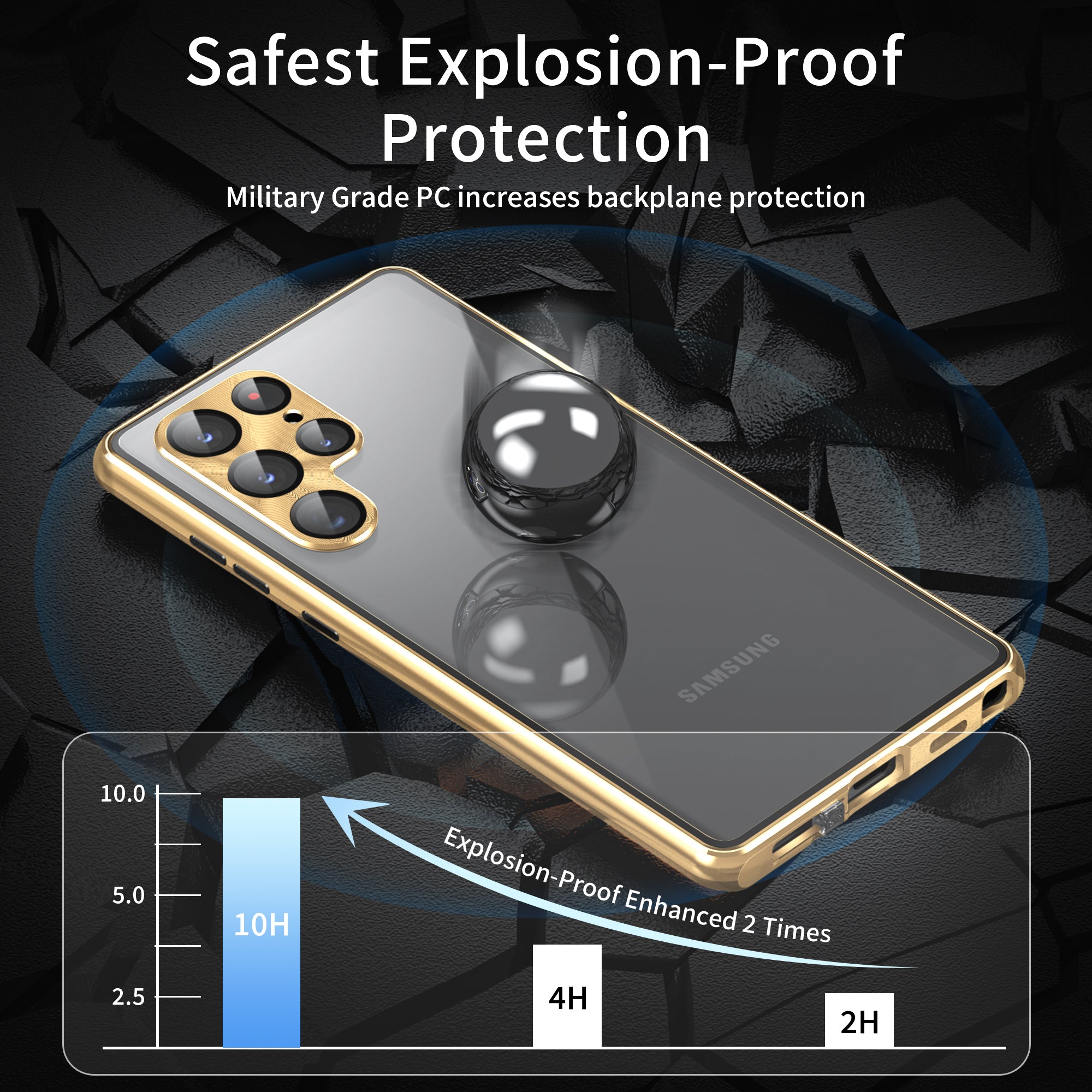 For Samsung Galaxy S23 Ultra Anti-peep Single-Sided Tempered Glass PC Panel Anti-scratch Phone Cover with Safety Buckle and Magnetic Adsorption Metal Frame