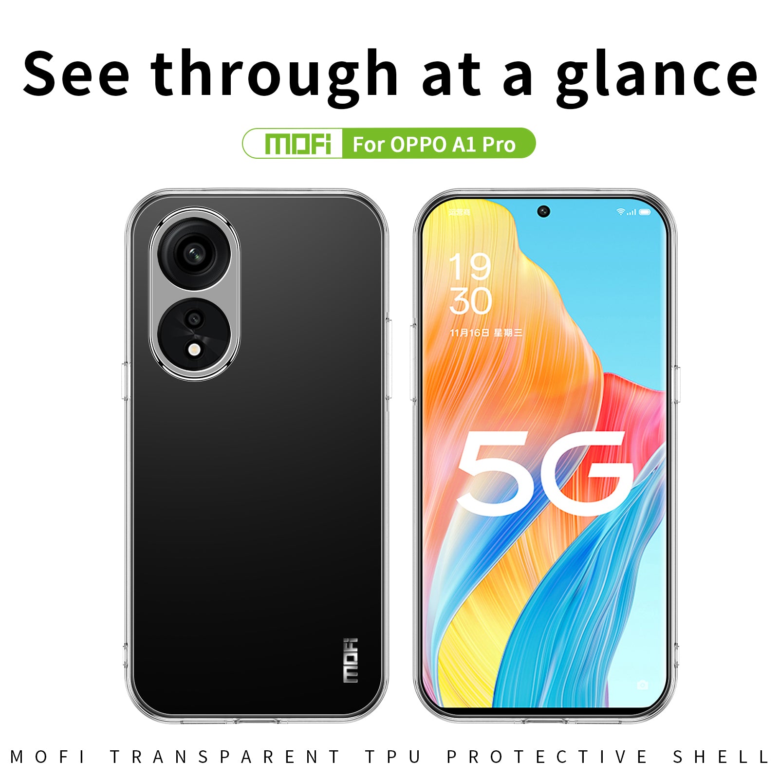 MOFI Anti-yellowing Phone Case for Oppo A1 Pro 5G/Reno8 T 5G Drop-proof Transparent Anti-shock Soft TPU Mobile Phone Cover