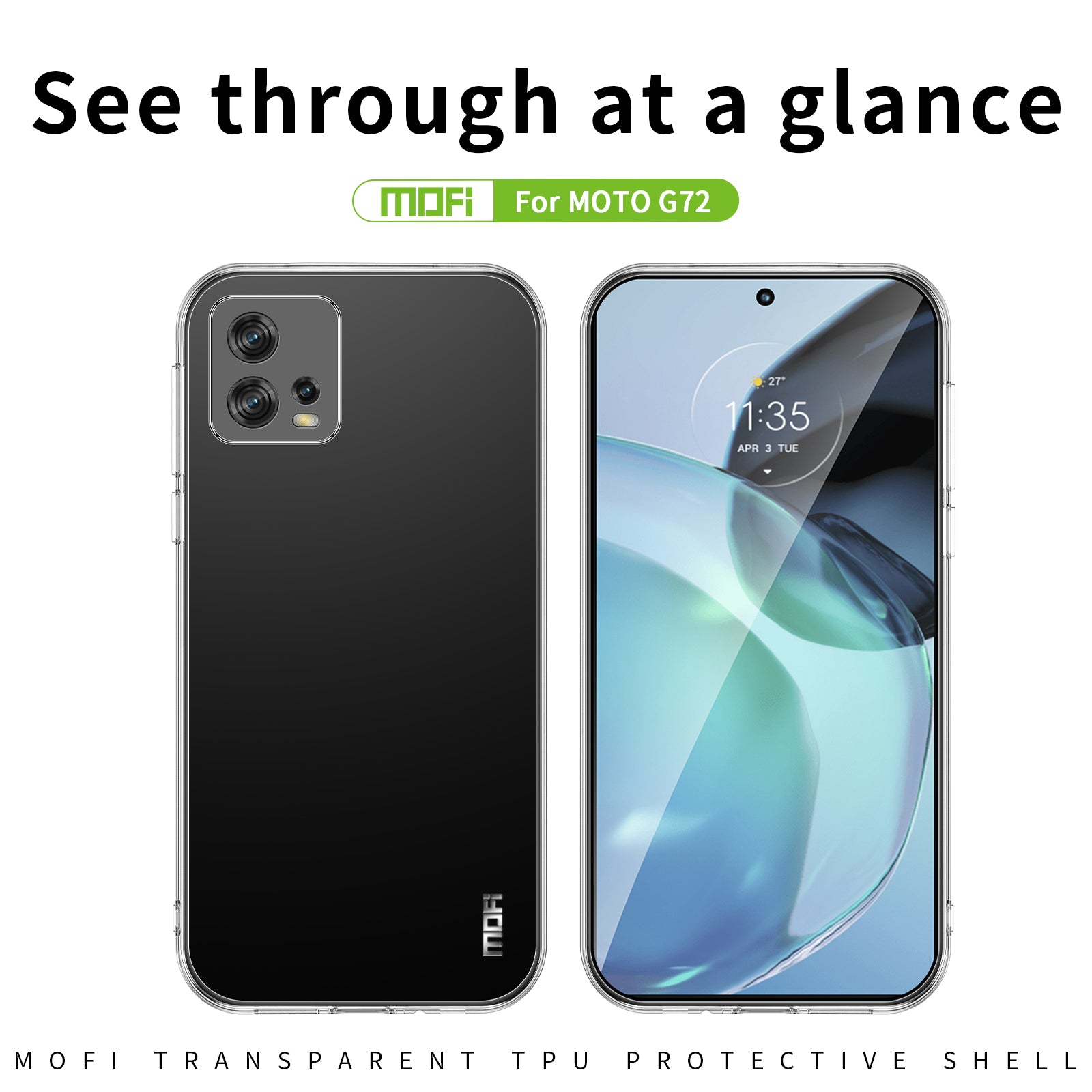 MOFI Transparent Soft TPU Phone Case for Motorola Moto G72 4G Anti-scratch Shockproof Mobile Phone Back Cover