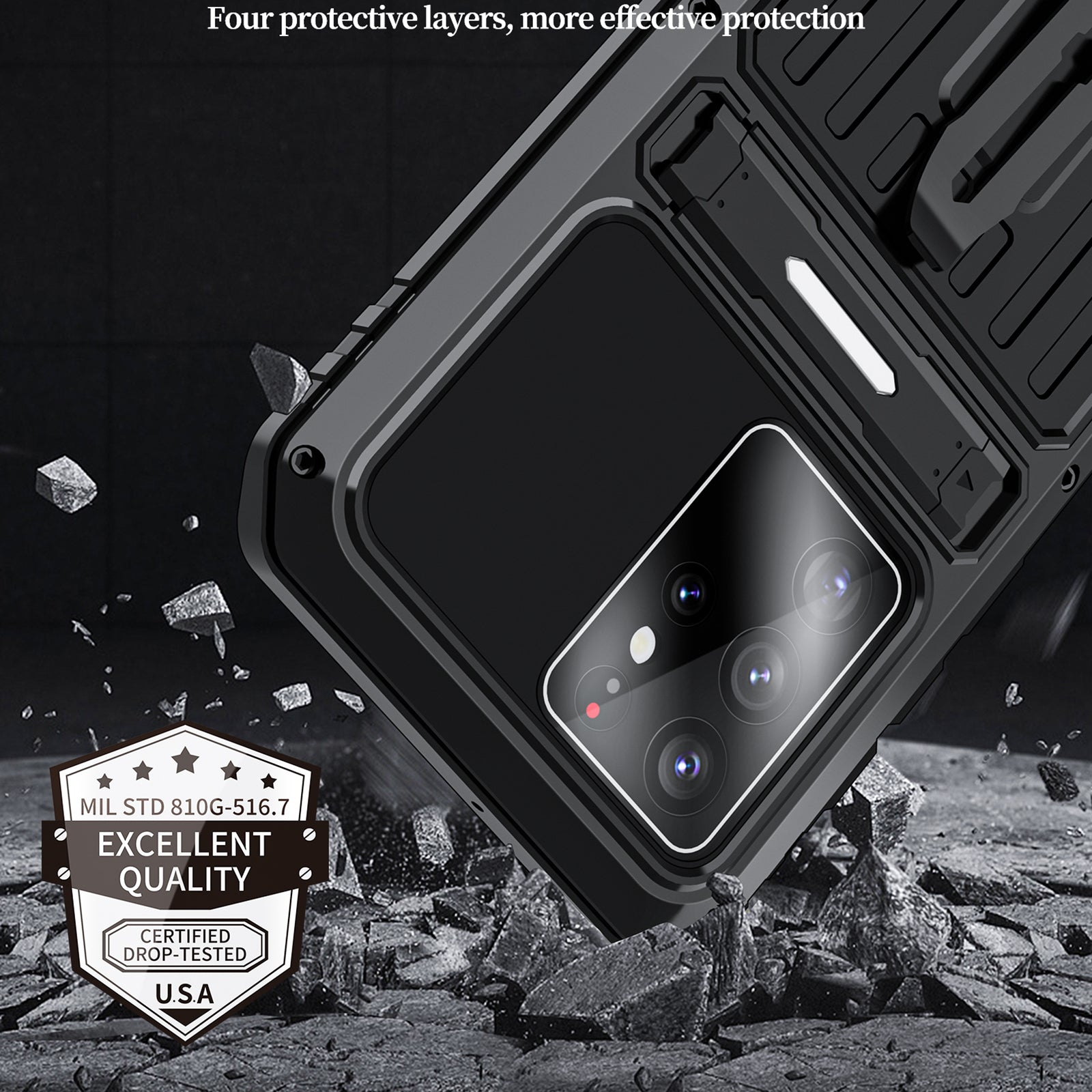 For Samsung Galaxy S23 Ultra Kickstand Design Anti-drop Dust-proof Waterproof Case TPU Metal Phone Cover Shell