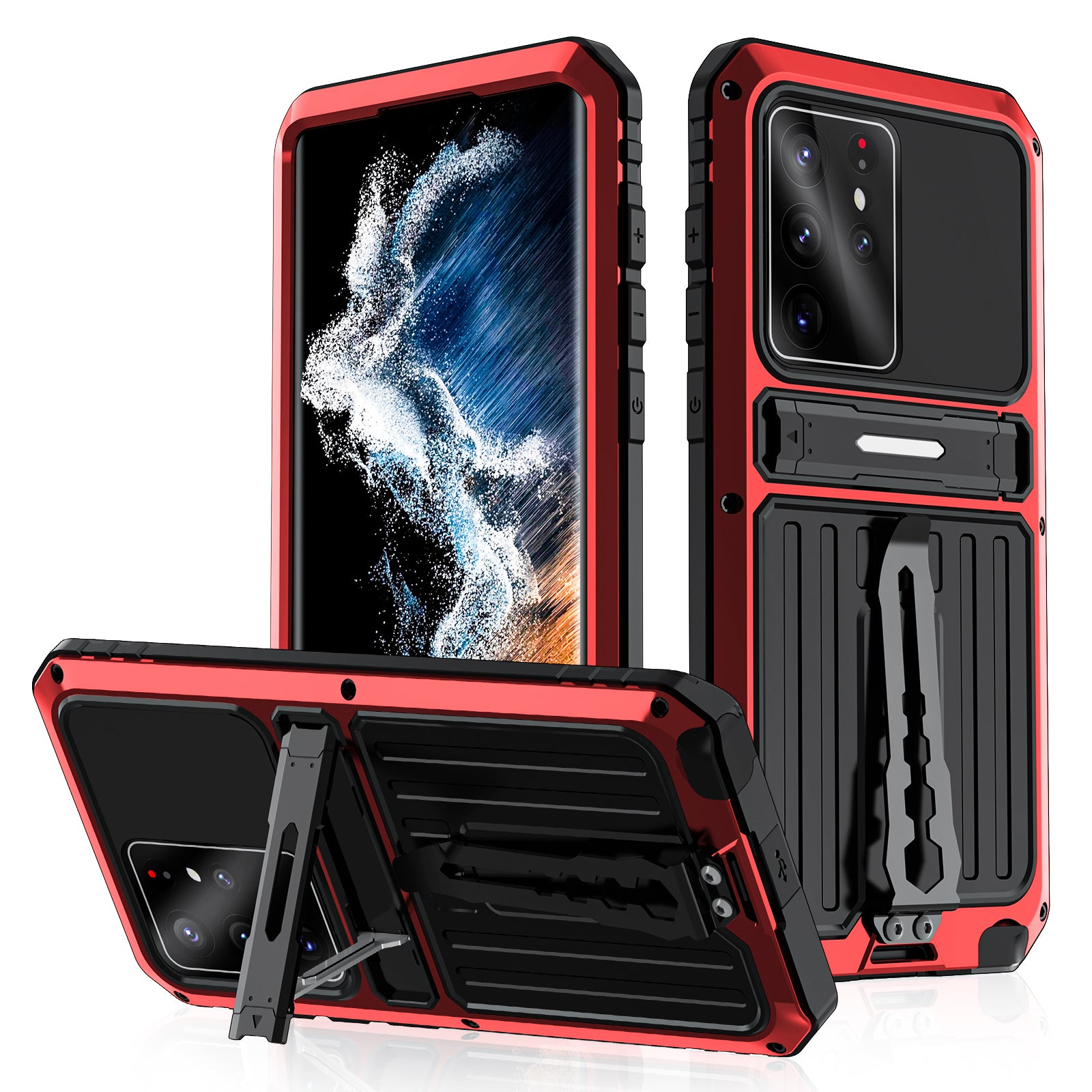 For Samsung Galaxy S23 Ultra Kickstand Design Anti-drop Dust-proof Waterproof Case TPU Metal Phone Cover Shell
