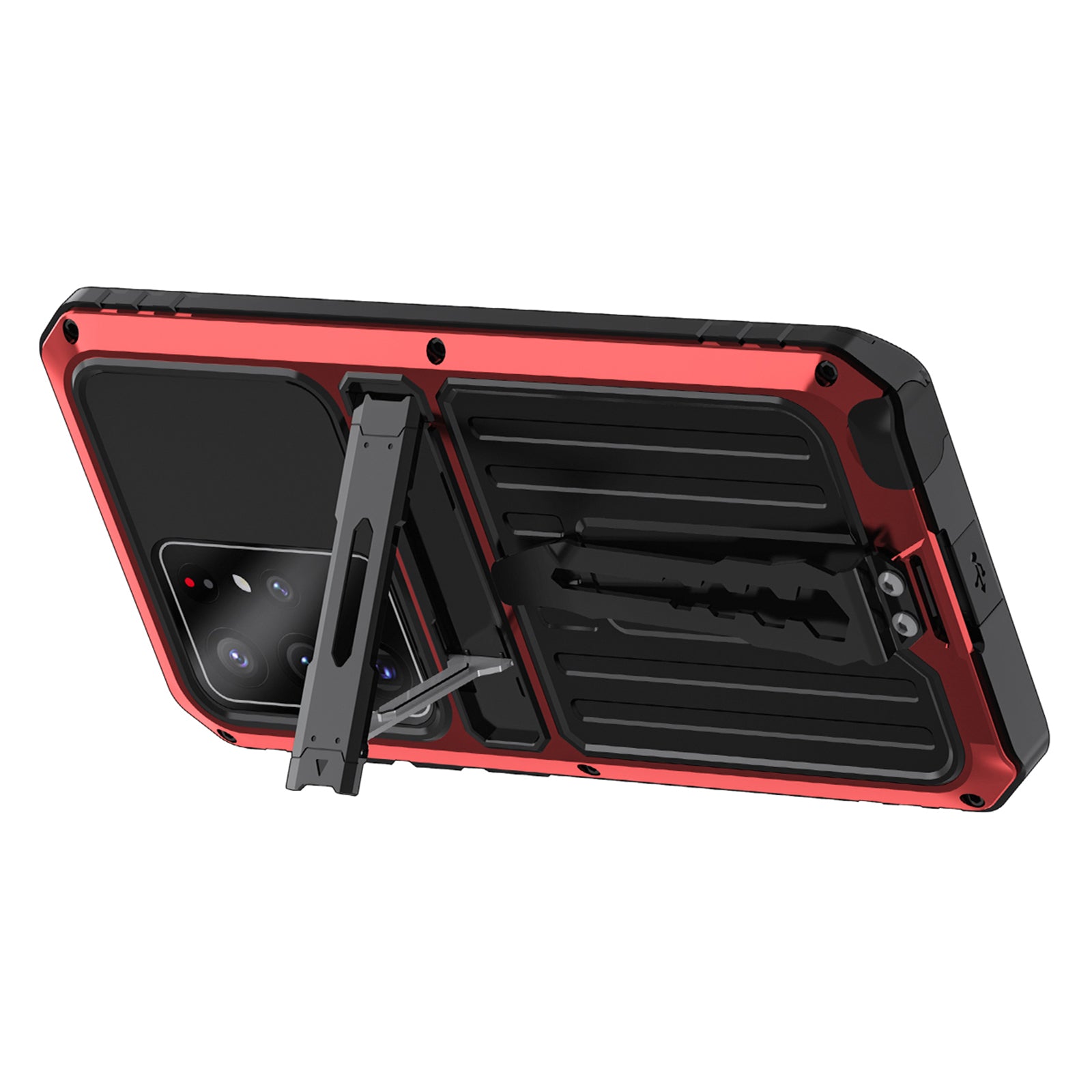 For Samsung Galaxy S23 Ultra Kickstand Design Anti-drop Dust-proof Waterproof Case TPU Metal Phone Cover Shell