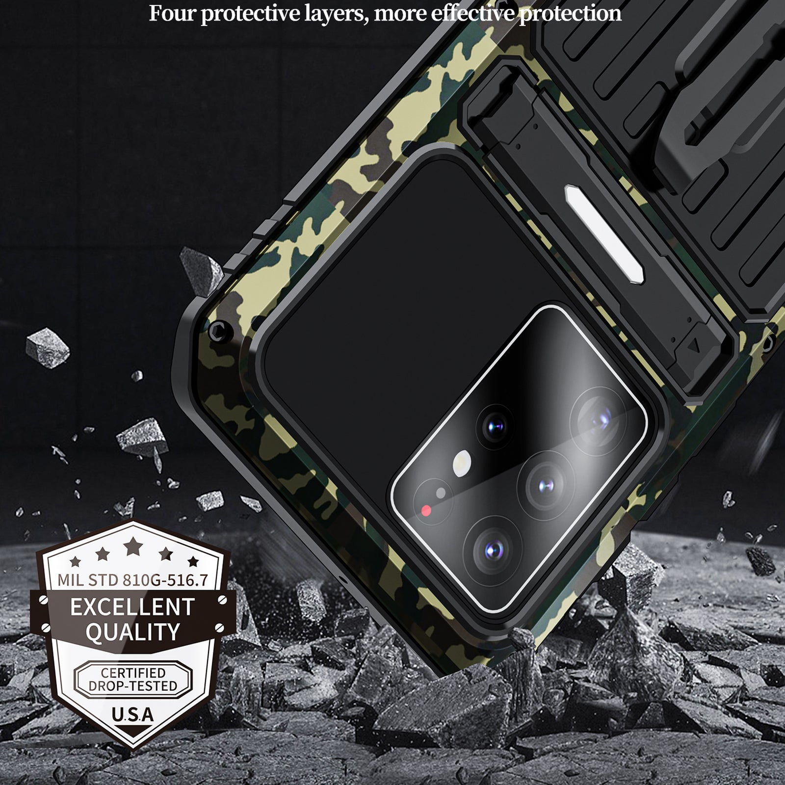 For Samsung Galaxy S23 Ultra Kickstand Design Anti-drop Dust-proof Waterproof Case TPU Metal Phone Cover Shell