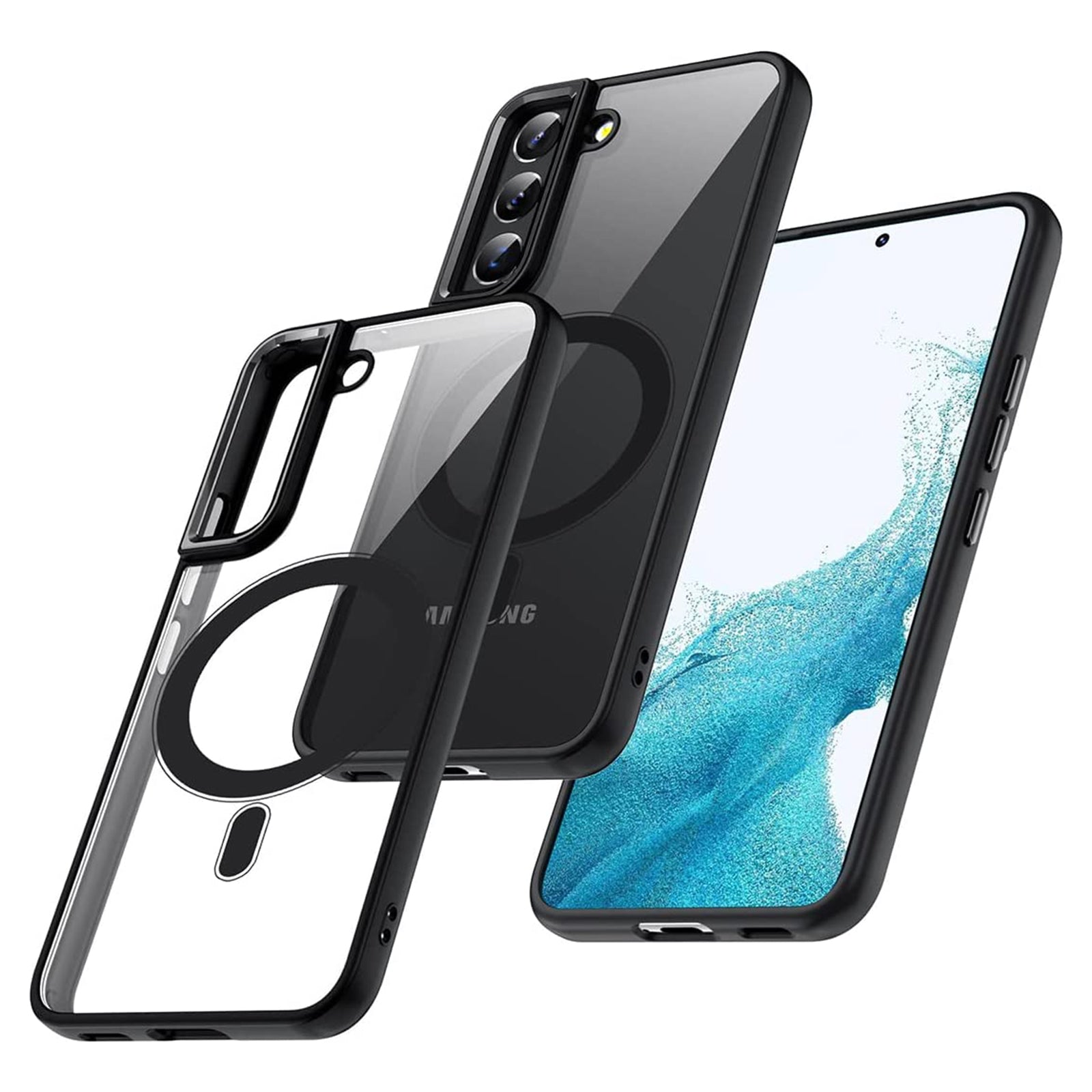 For Samsung Galaxy S23 Magnetic Phone Case Transparent Acrylic Back TPU Frame Phone Cover