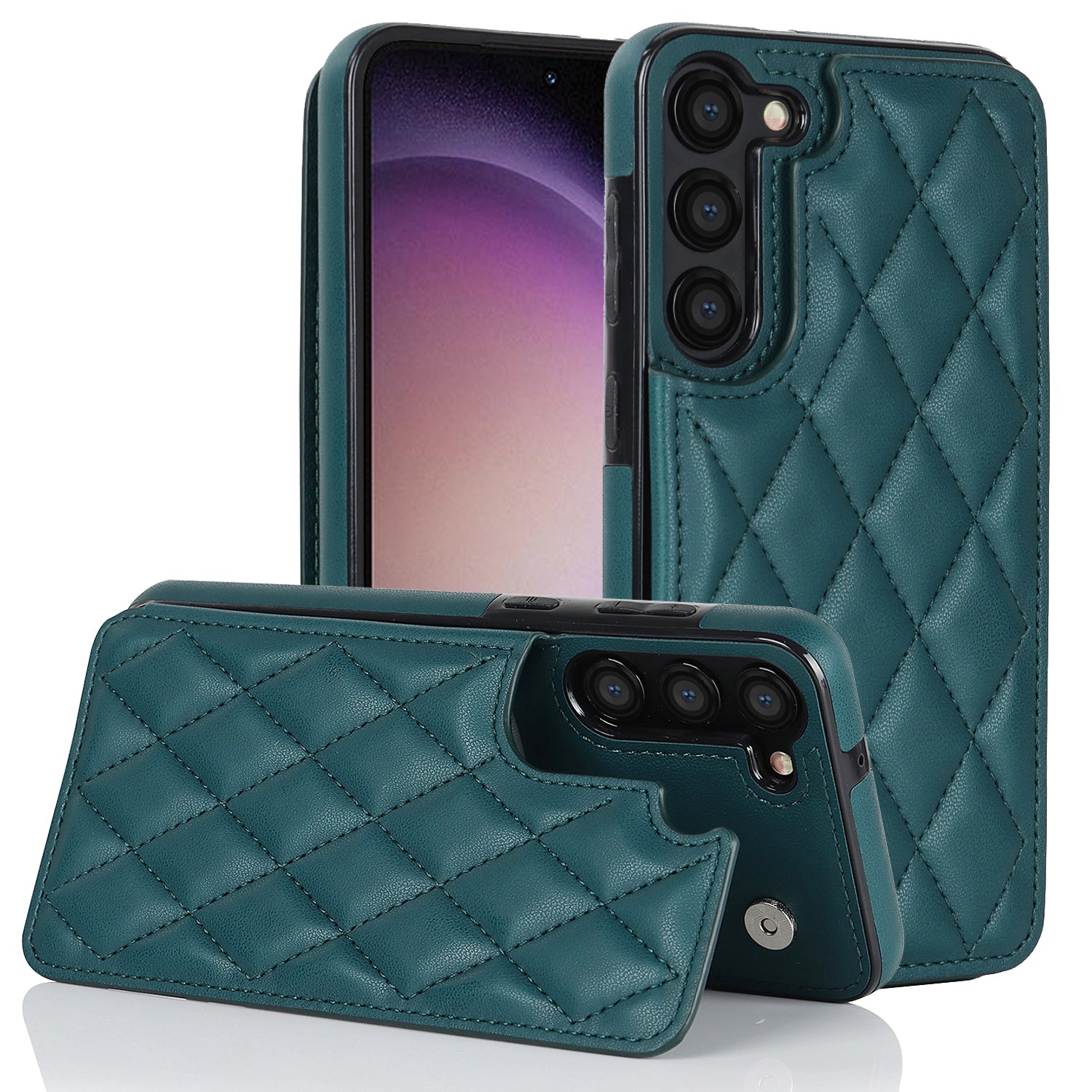 PU Leather TPU Phone Case for Samsung Galaxy S23 Kickstand Card Holder Magnetic Button Phone Cover
