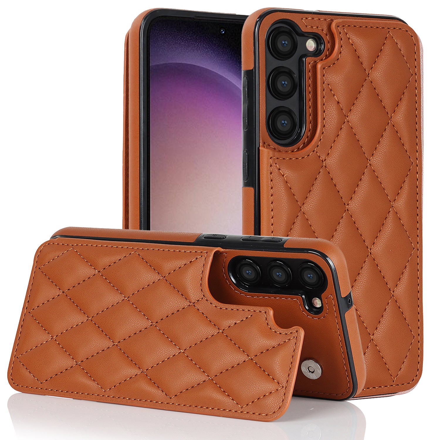 PU Leather TPU Phone Case for Samsung Galaxy S23 Kickstand Card Holder Magnetic Button Phone Cover