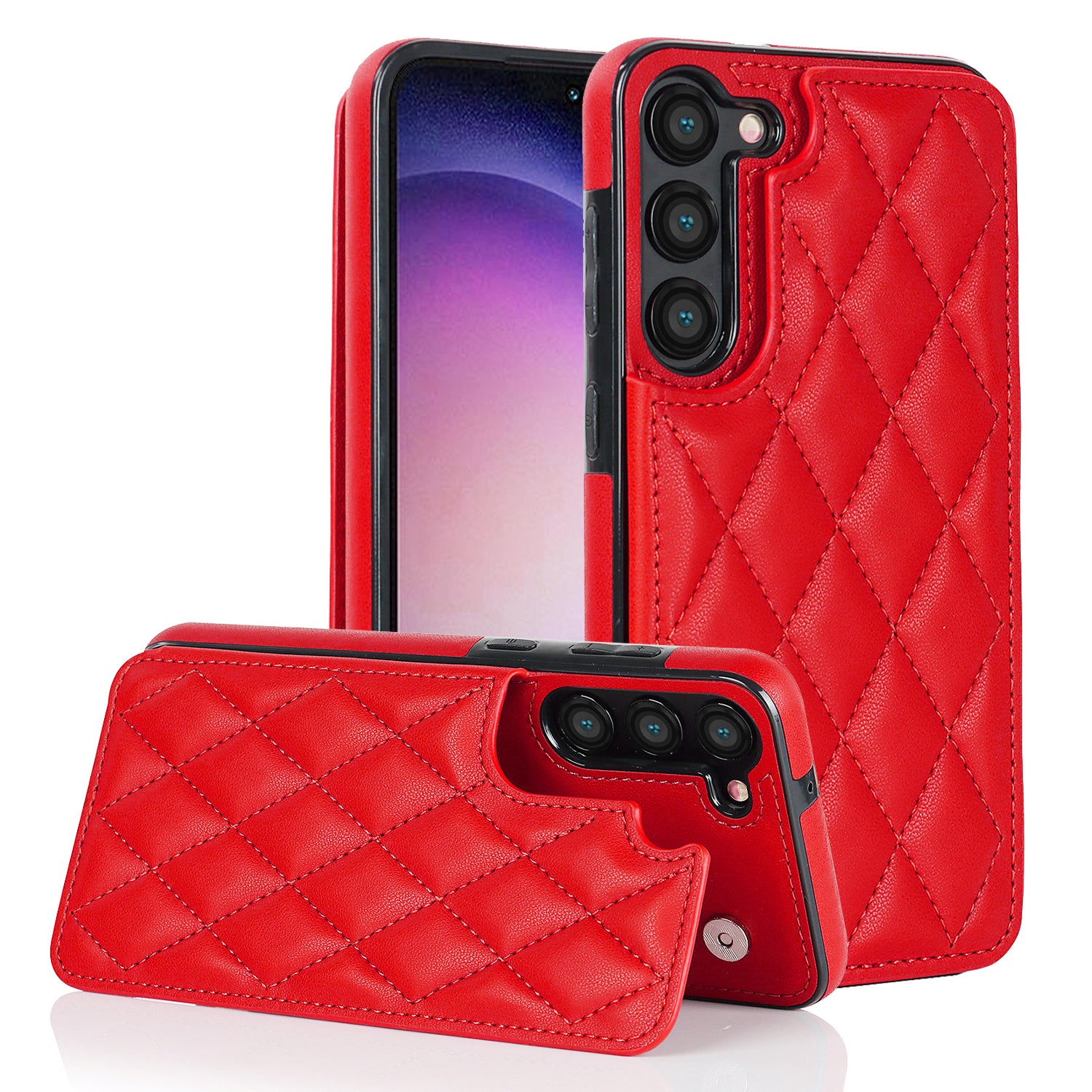 PU Leather TPU Phone Case for Samsung Galaxy S23 Kickstand Card Holder Magnetic Button Phone Cover