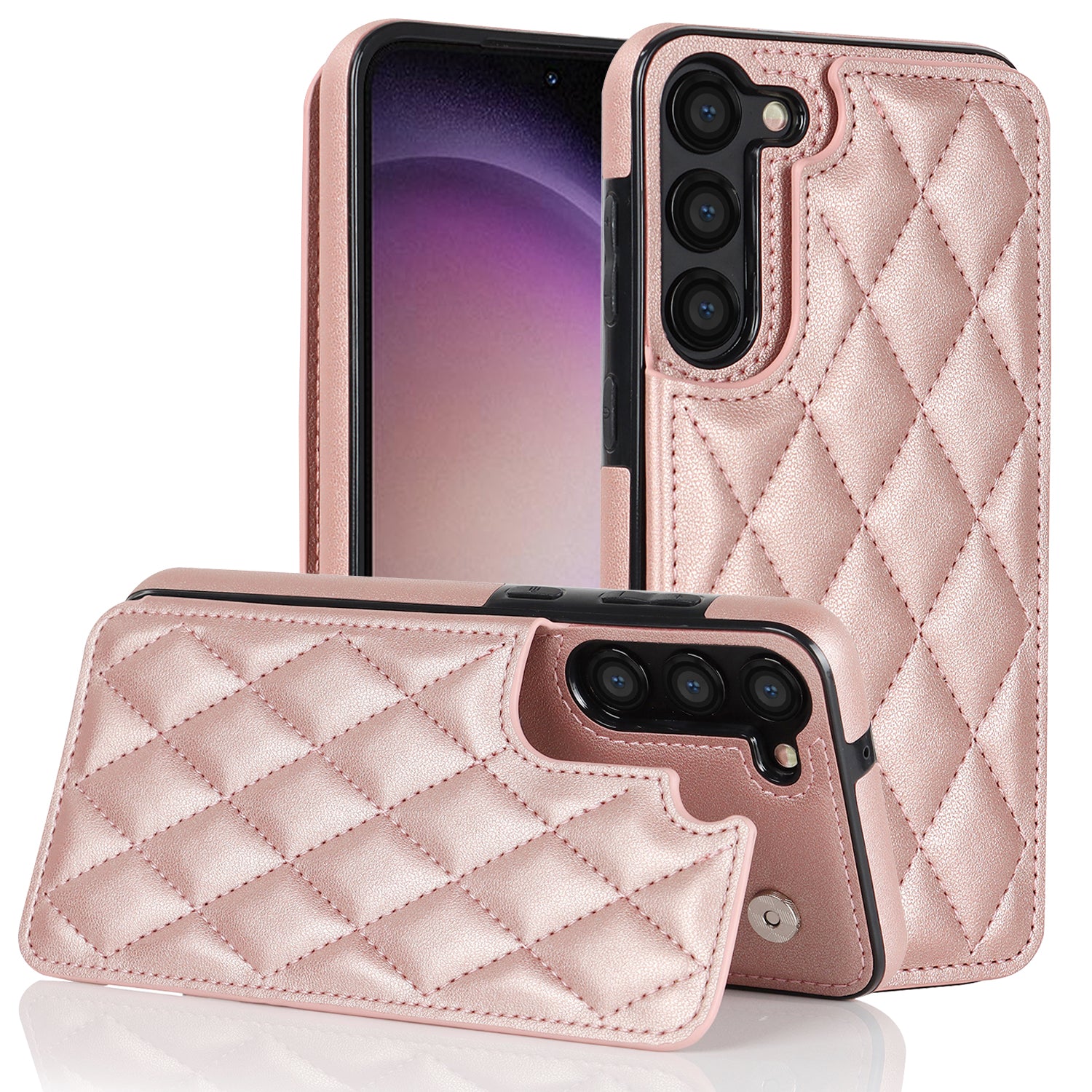 PU Leather TPU Phone Case for Samsung Galaxy S23 Kickstand Card Holder Magnetic Button Phone Cover
