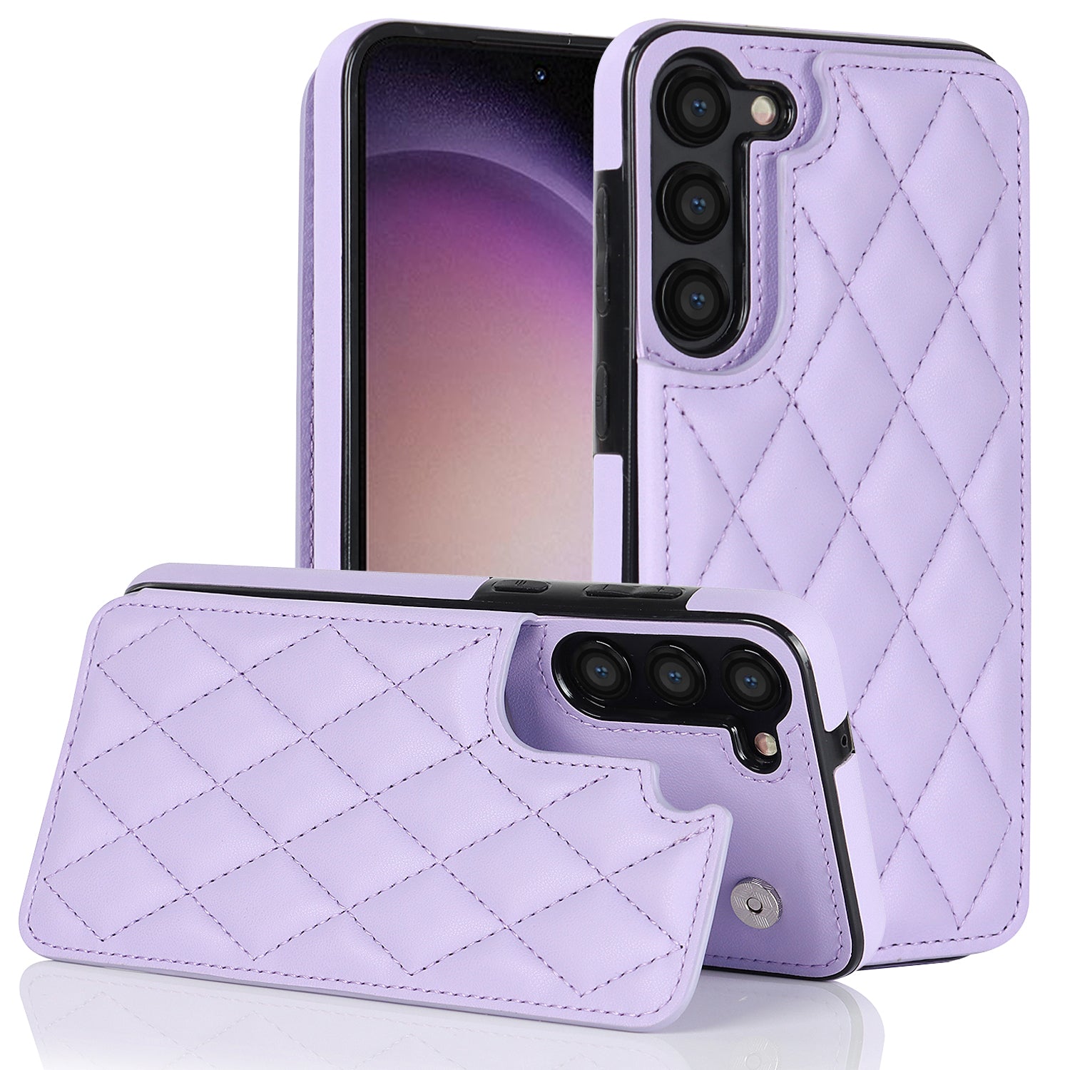 PU Leather TPU Phone Case for Samsung Galaxy S23 Kickstand Card Holder Magnetic Button Phone Cover