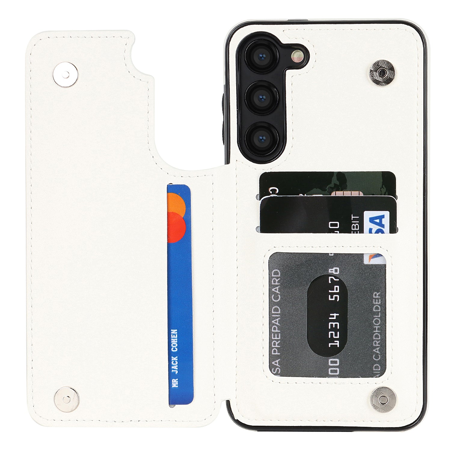 PU Leather TPU Phone Case for Samsung Galaxy S23 Kickstand Card Holder Magnetic Button Phone Cover