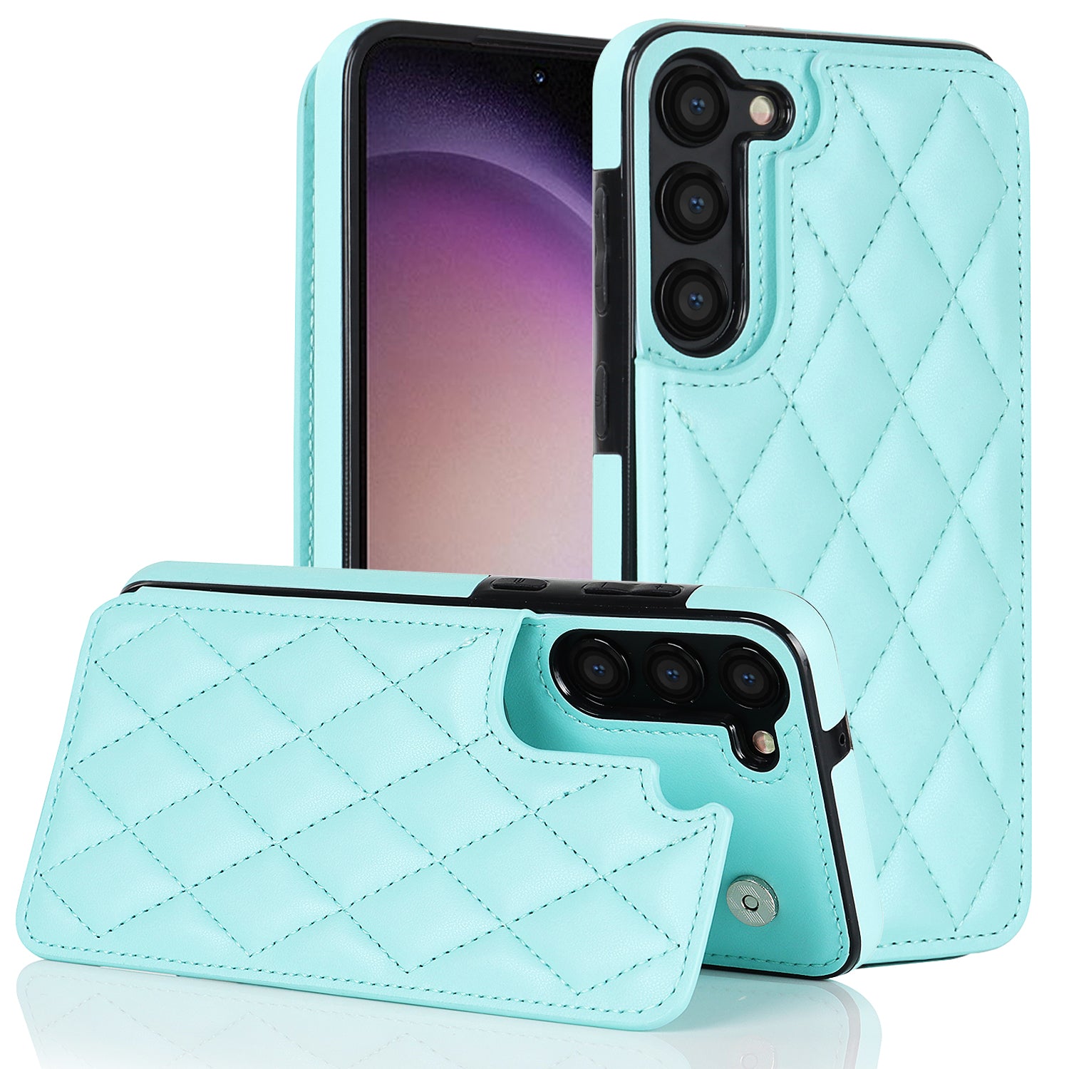 PU Leather TPU Phone Case for Samsung Galaxy S23 Kickstand Card Holder Magnetic Button Phone Cover
