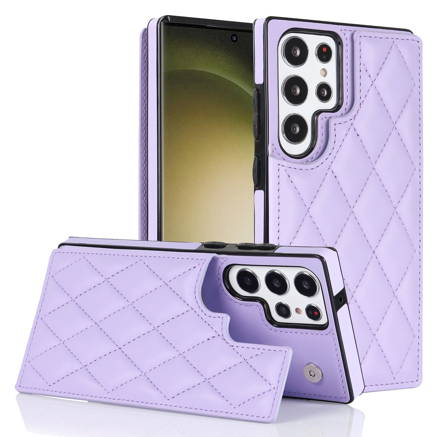 PU Leather TPU Mobile Case for Samsung Galaxy S23 Ultra Magnetic Button Kickstand Card Holder Phone Cover
