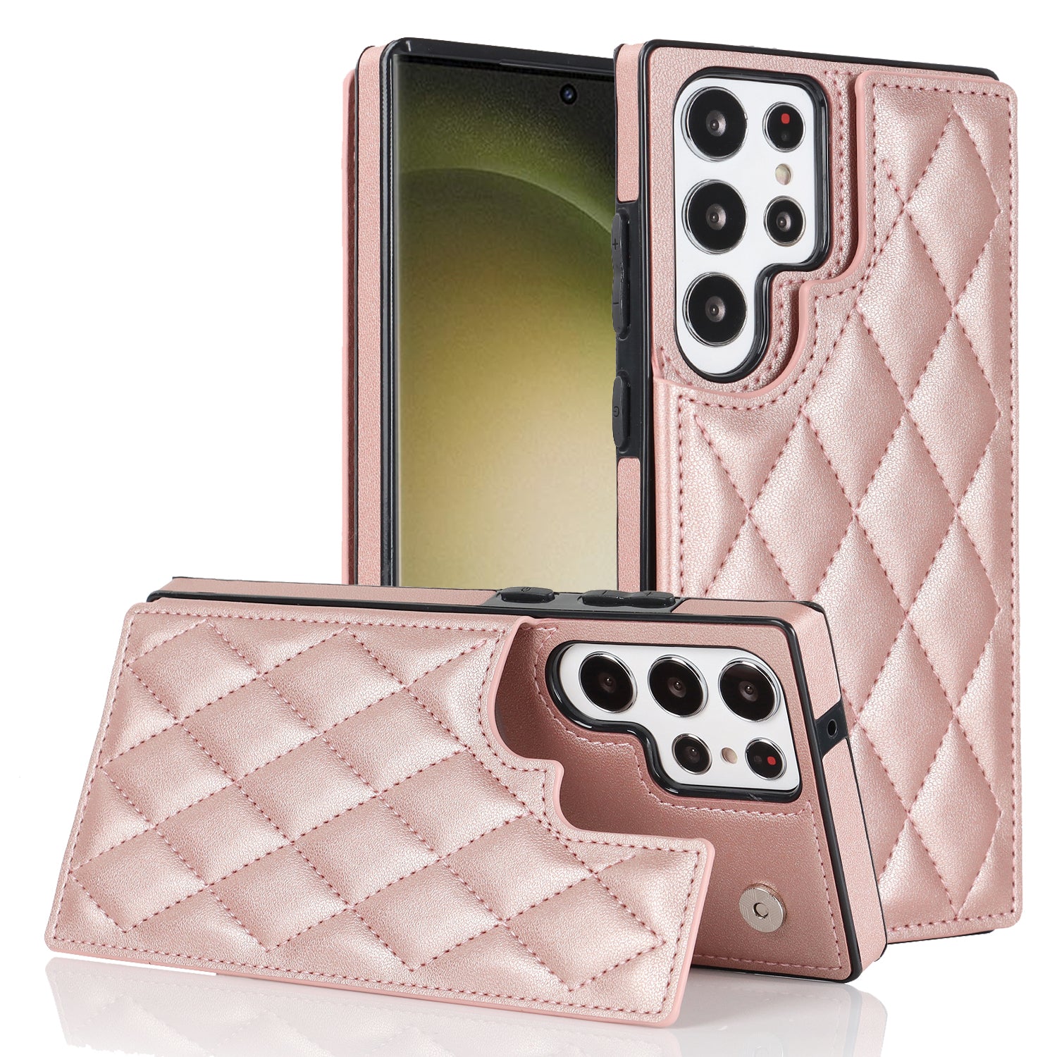 PU Leather TPU Mobile Case for Samsung Galaxy S23 Ultra Magnetic Button Kickstand Card Holder Phone Cover