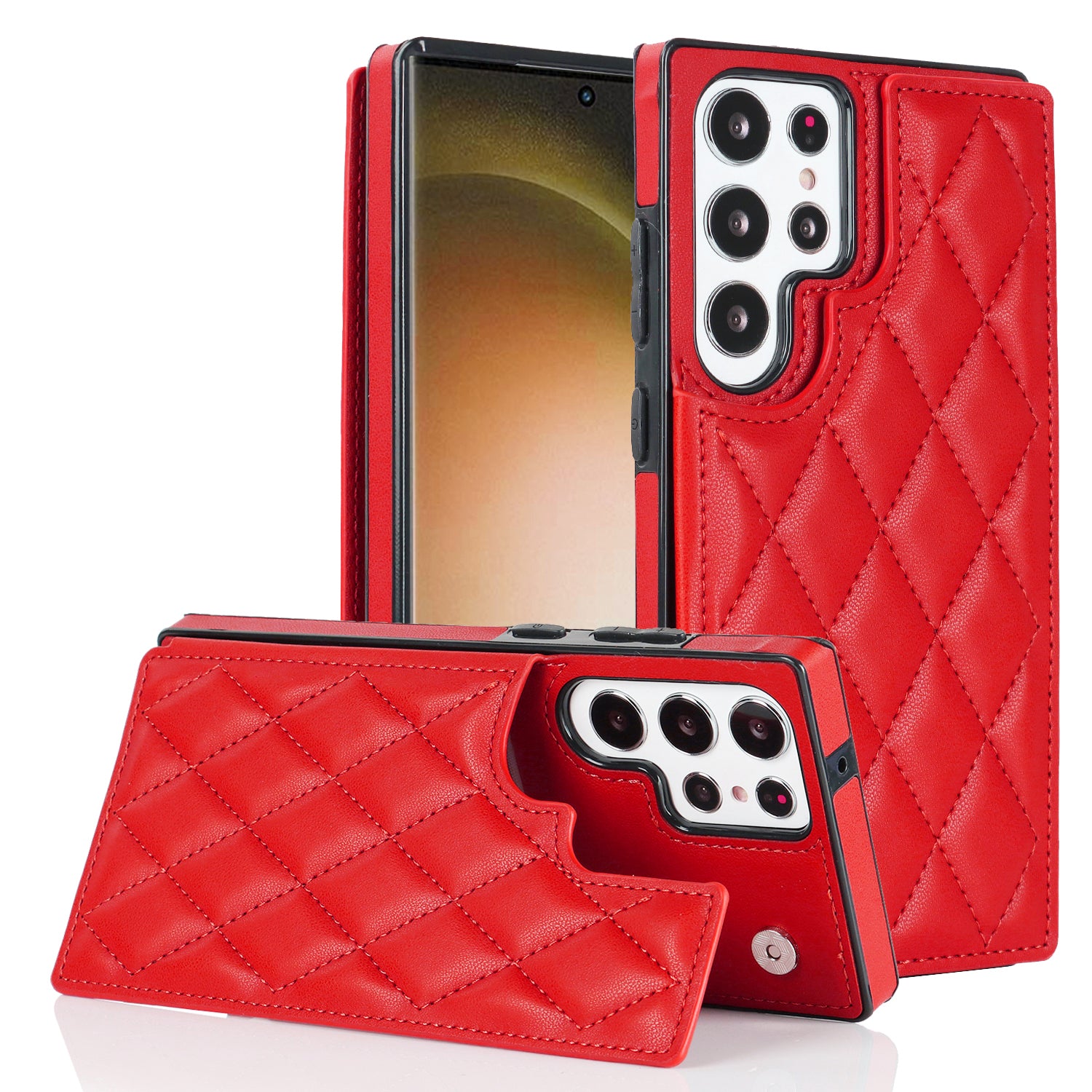 PU Leather TPU Mobile Case for Samsung Galaxy S23 Ultra Magnetic Button Kickstand Card Holder Phone Cover