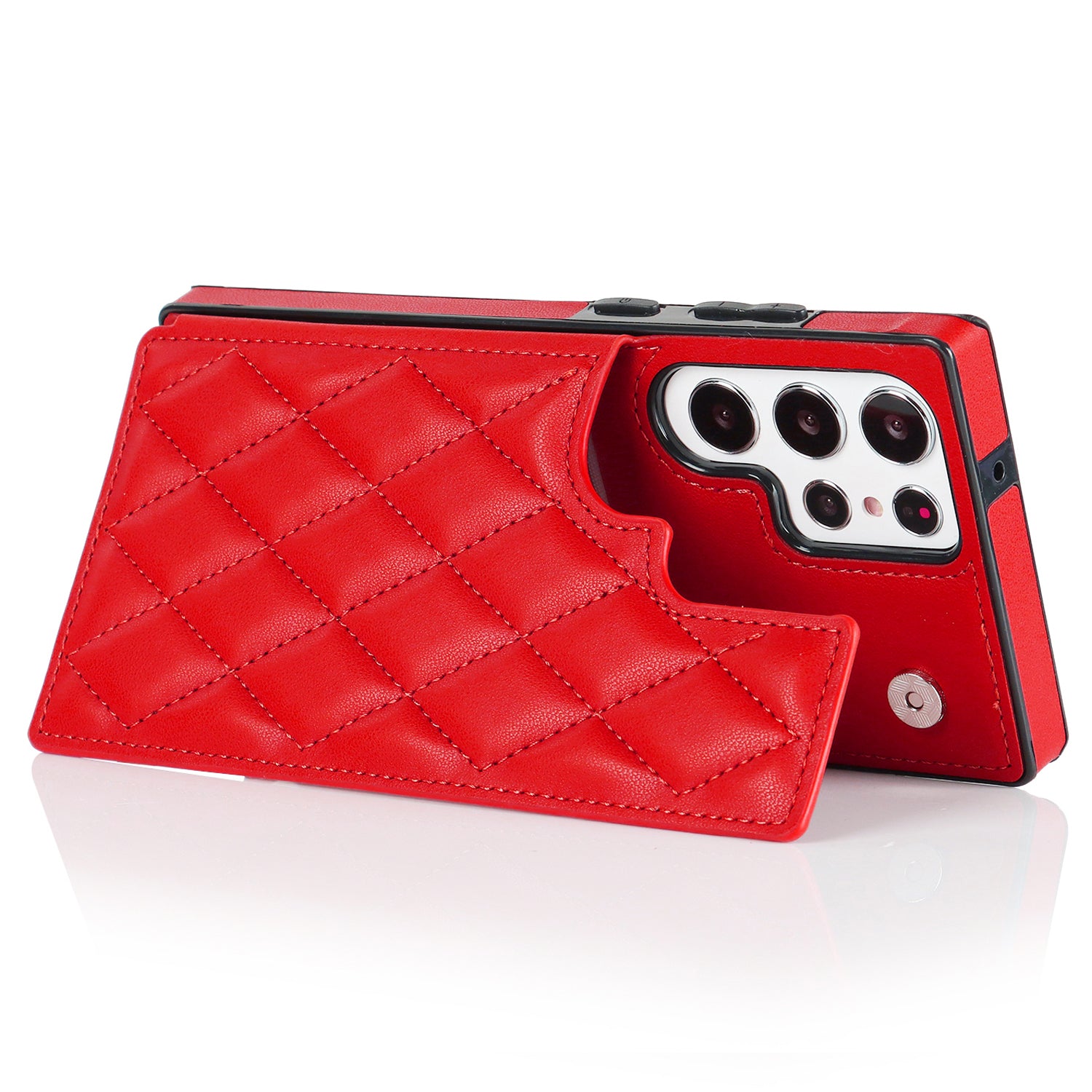 PU Leather TPU Mobile Case for Samsung Galaxy S23 Ultra Magnetic Button Kickstand Card Holder Phone Cover