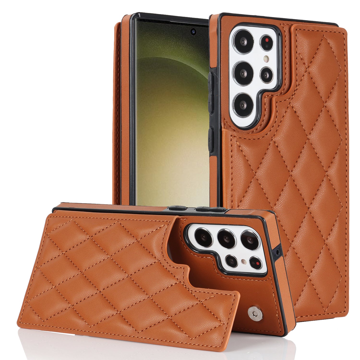 PU Leather TPU Mobile Case for Samsung Galaxy S23 Ultra Magnetic Button Kickstand Card Holder Phone Cover