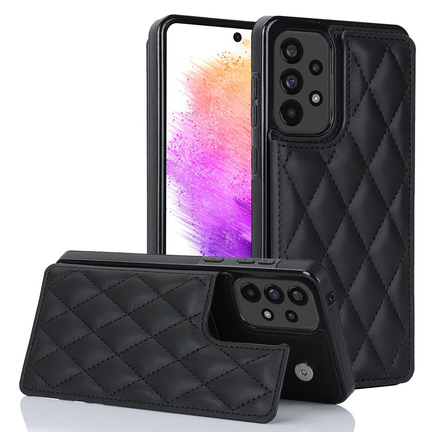 For Samsung Galaxy A73 5G Card Slots Phone Cover PU Leather TPU Kickstand Case with RFID Blocking Design