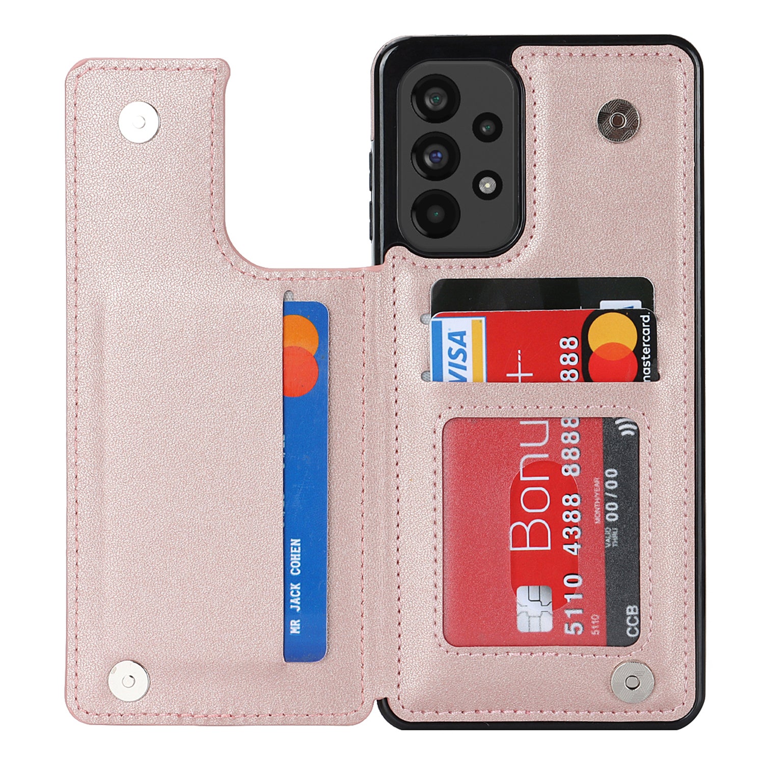 For Samsung Galaxy A73 5G Card Slots Phone Cover PU Leather TPU Kickstand Case with RFID Blocking Design