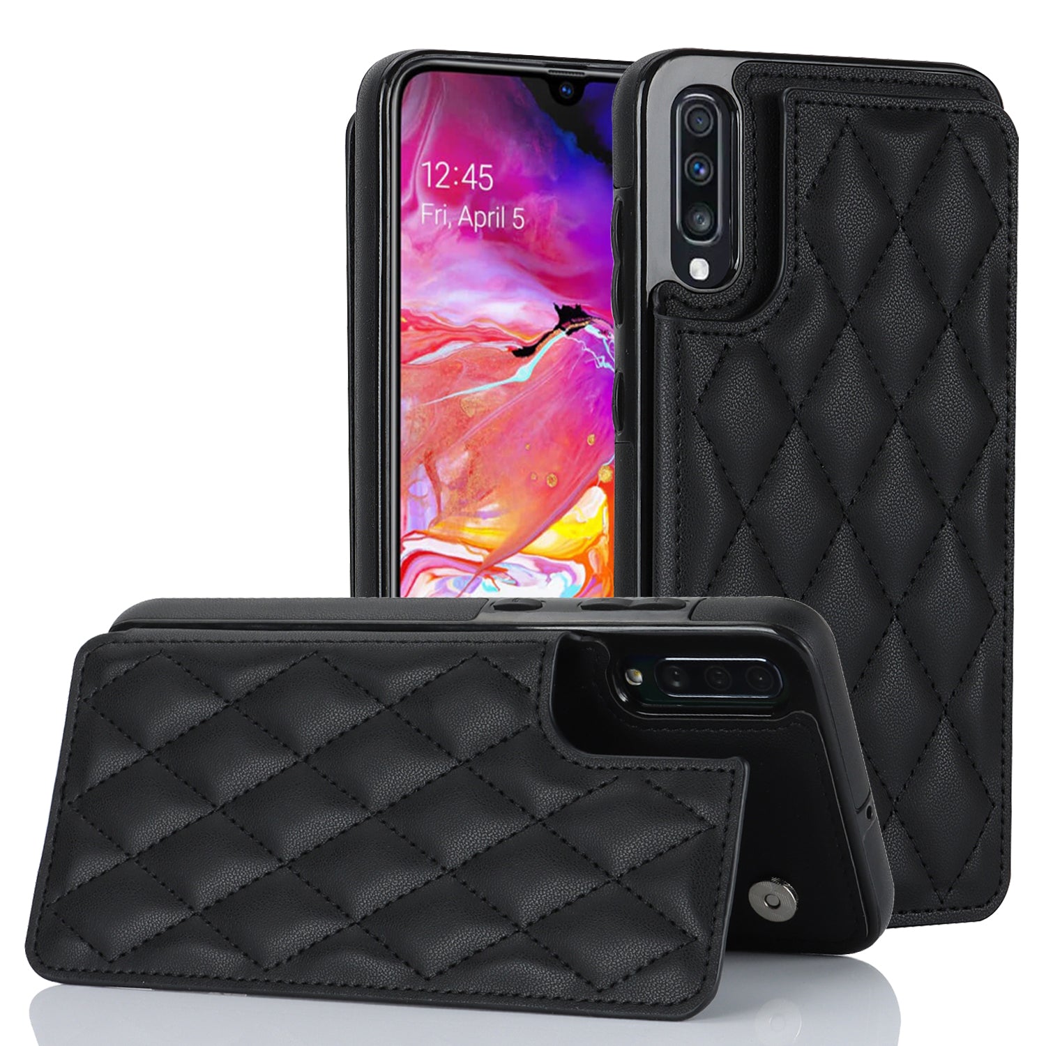 RFID Blocking Phone Case for Samsung Galaxy A70 PU Leather TPU Card Holder Kickstand Cover