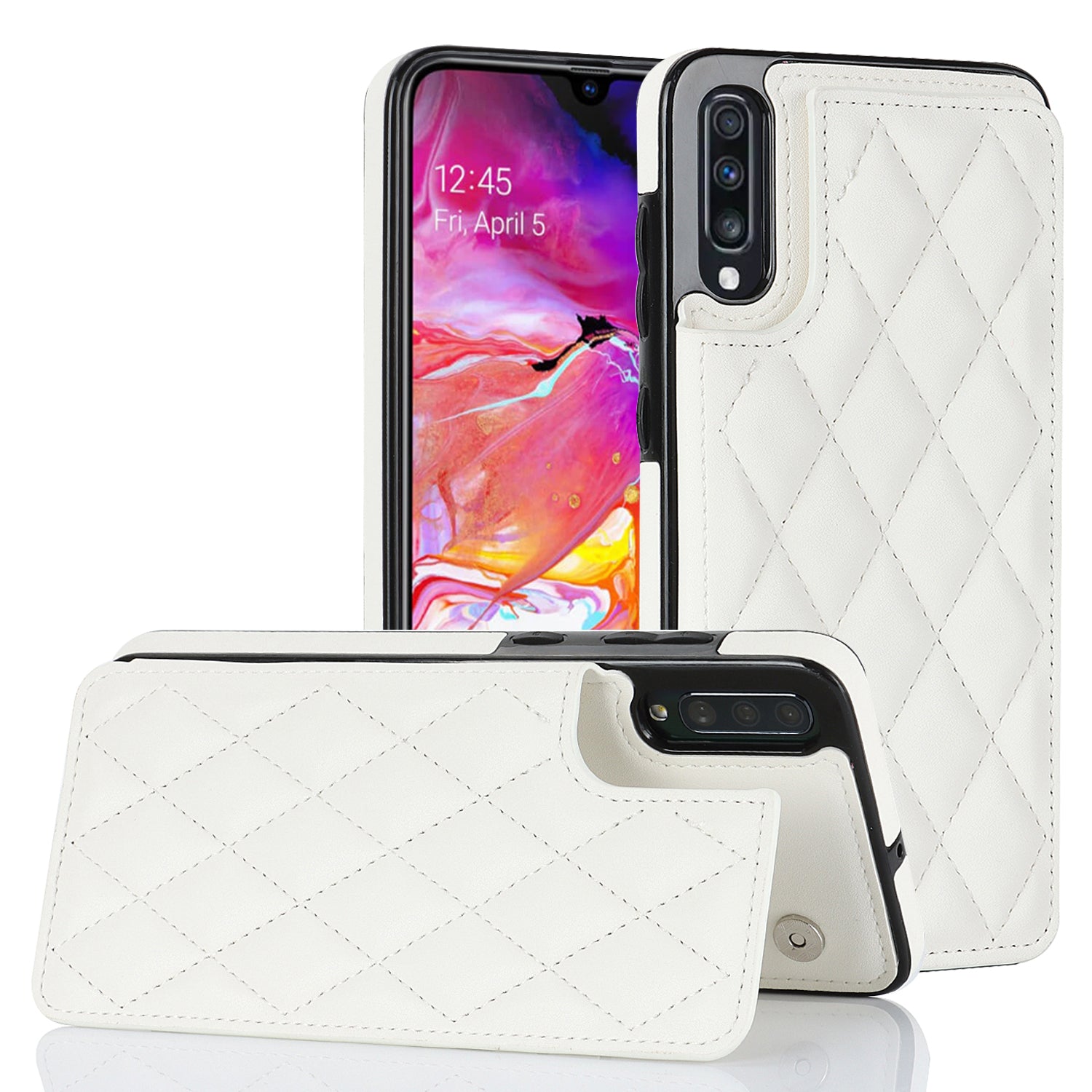 RFID Blocking Phone Case for Samsung Galaxy A70 PU Leather TPU Card Holder Kickstand Cover