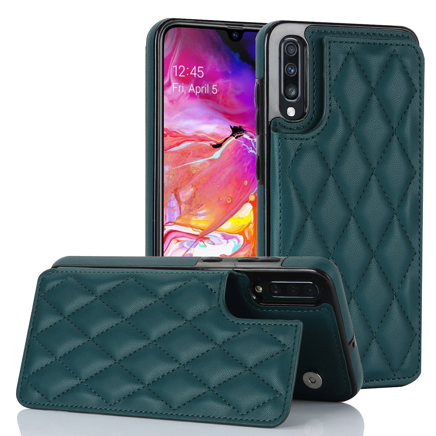 RFID Blocking Phone Case for Samsung Galaxy A70 PU Leather TPU Card Holder Kickstand Cover