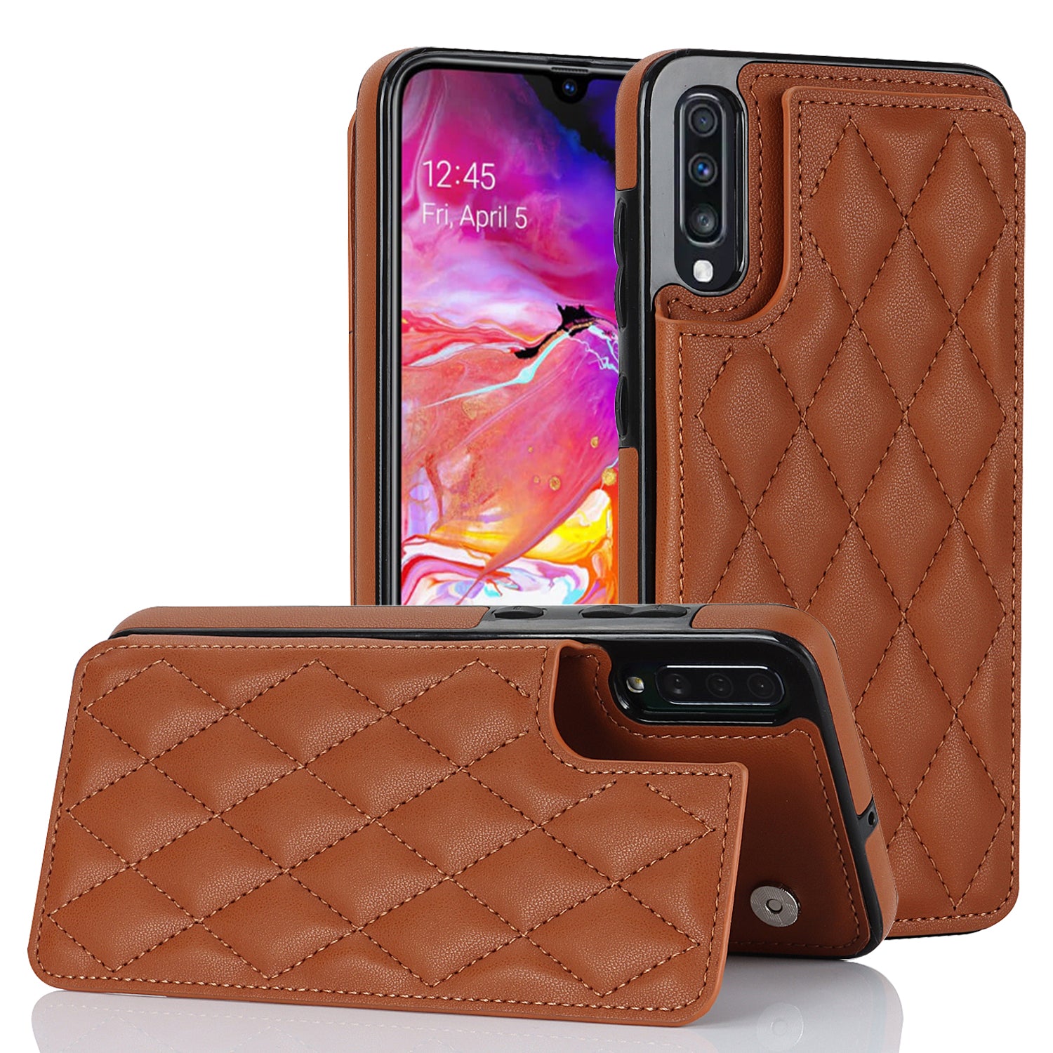 RFID Blocking Phone Case for Samsung Galaxy A70 PU Leather TPU Card Holder Kickstand Cover
